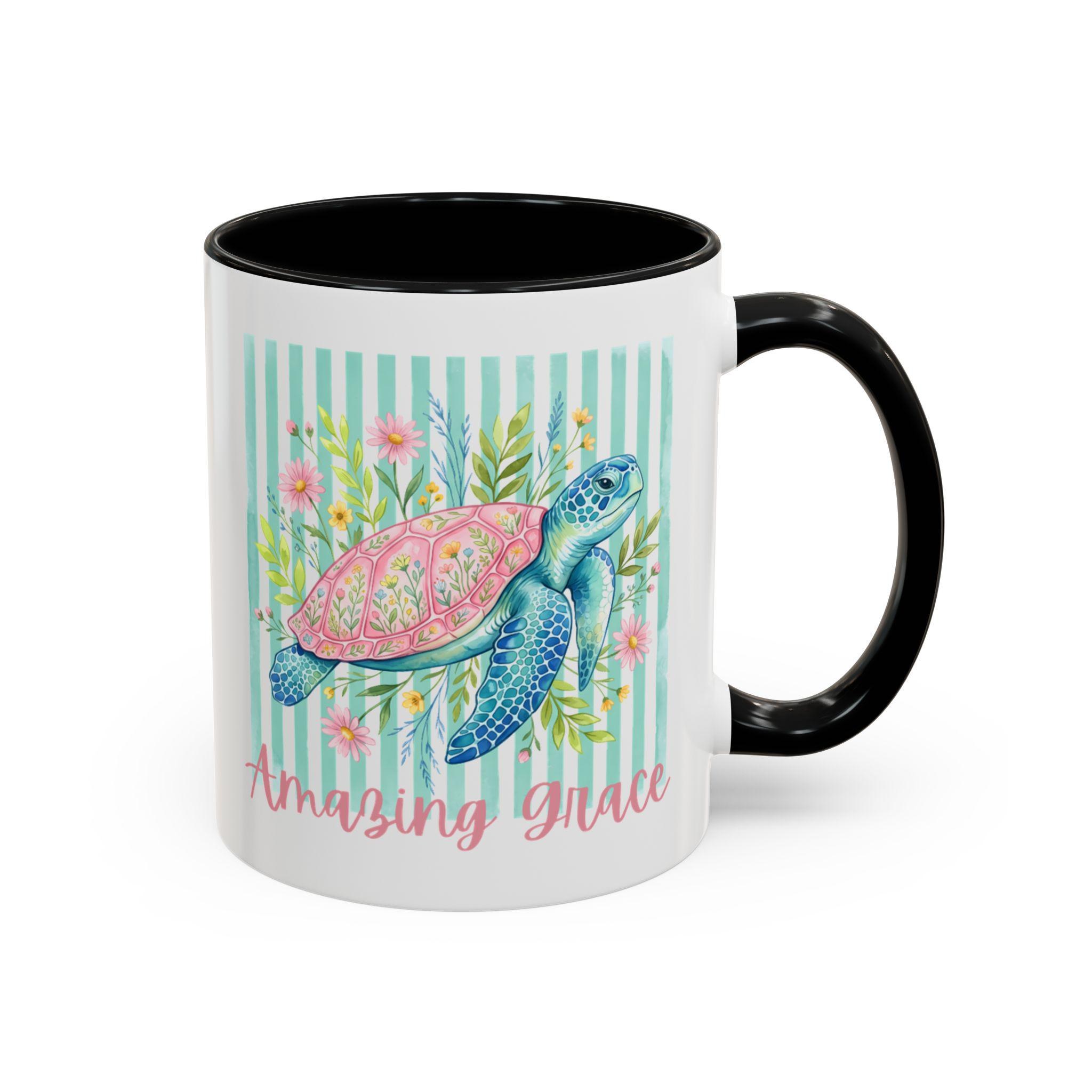 Sea Turtle Accent Mug, Floral Watercolor Art, Ocean Lover Gift (11, 15oz), product image 3