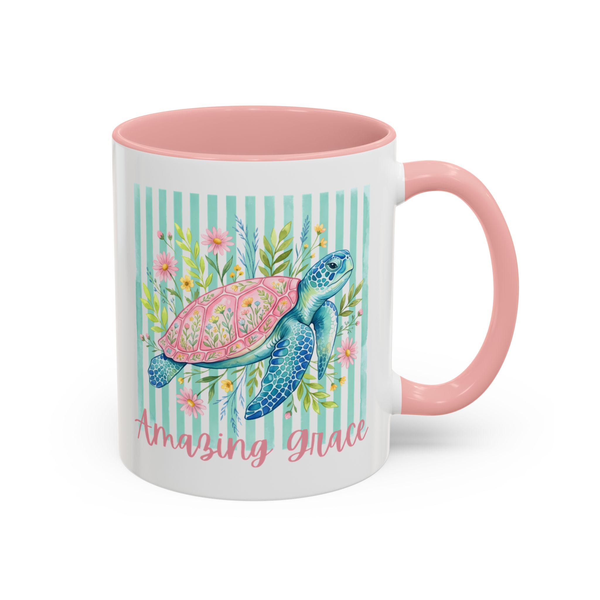 Sea Turtle Accent Mug, Floral Watercolor Art, Ocean Lover Gift (11, 15oz), product image 4