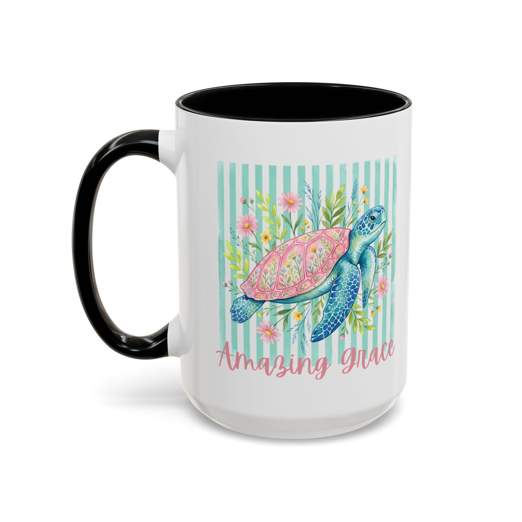 Sea Turtle Accent Mug, Floral Watercolor Art, Ocean Lover Gift (11, 15oz), product image 5