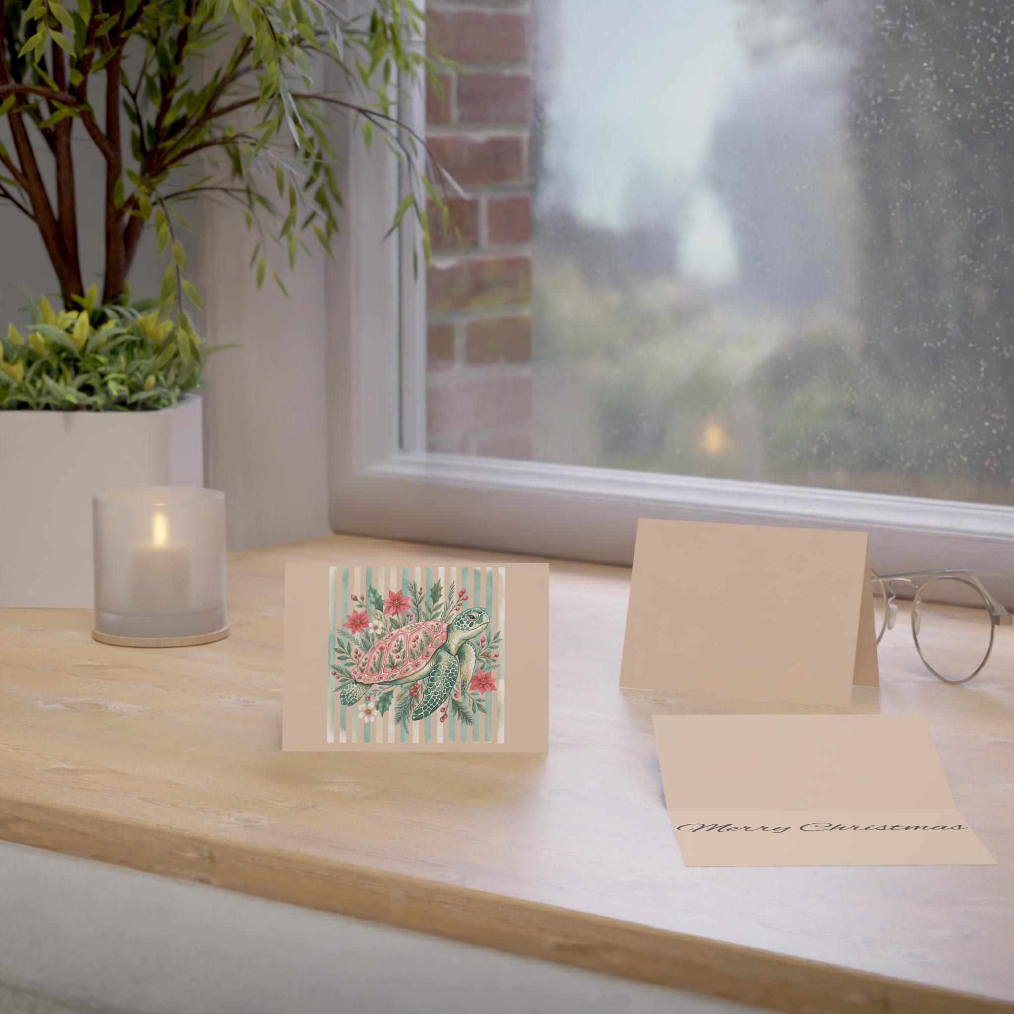 Floral Sea Turtle Greeting Card | Marine Botanical Illustration, Nautical Stationery