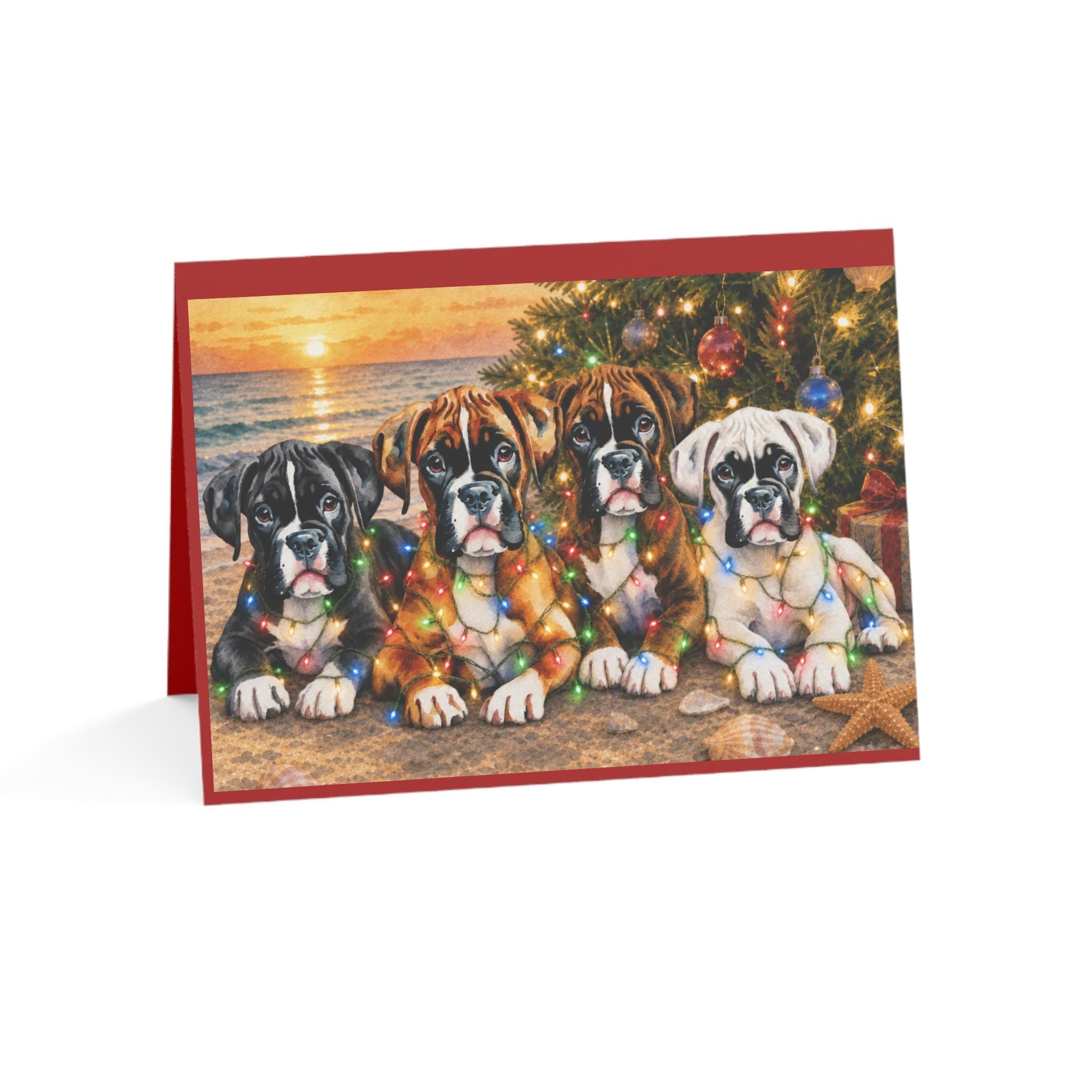 Boxer Puppies with Holiday Lights Greeting Cards | Folded Christmas Cards, product image 2