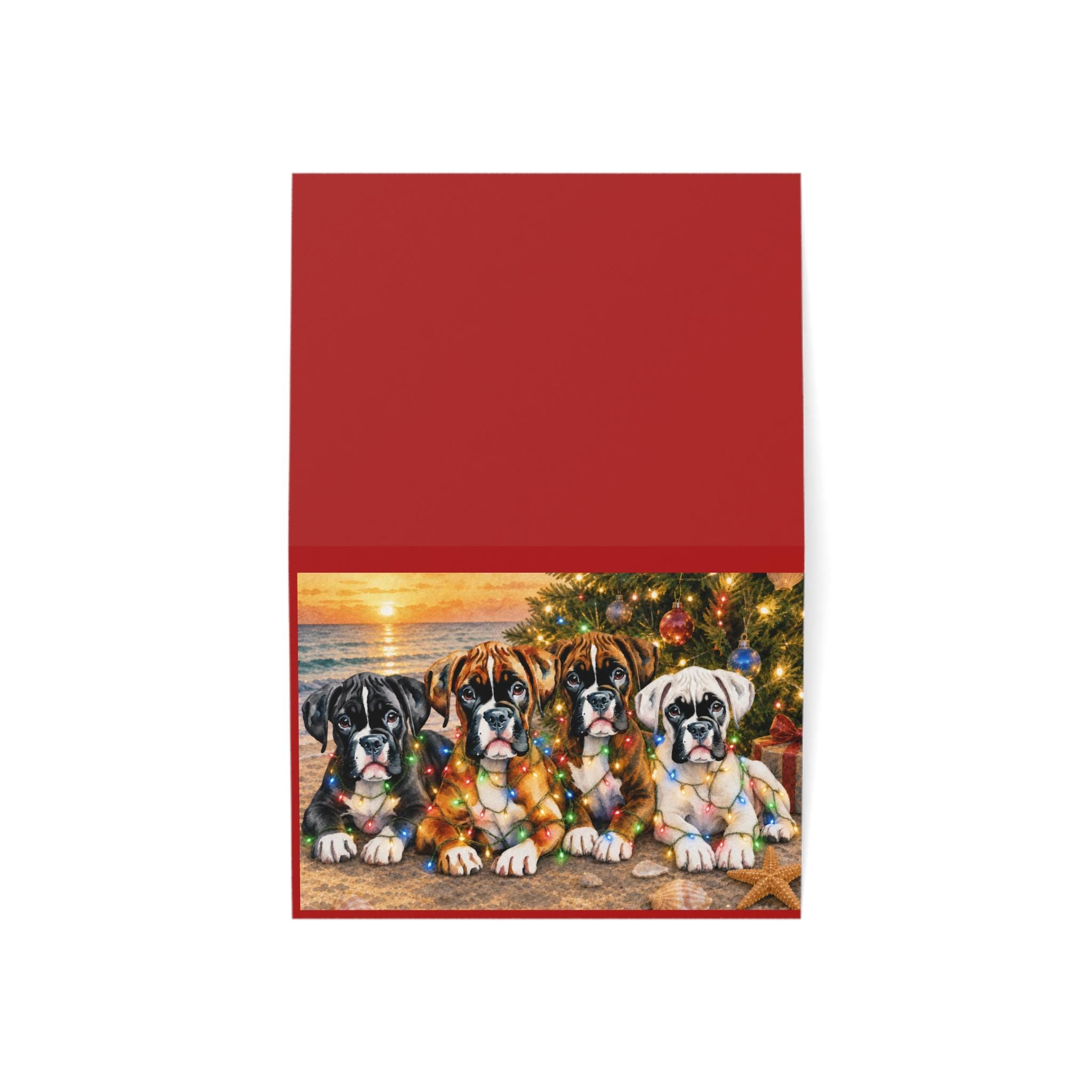 Boxer Puppies with Holiday Lights Greeting Cards | Folded Christmas Cards, product image 4