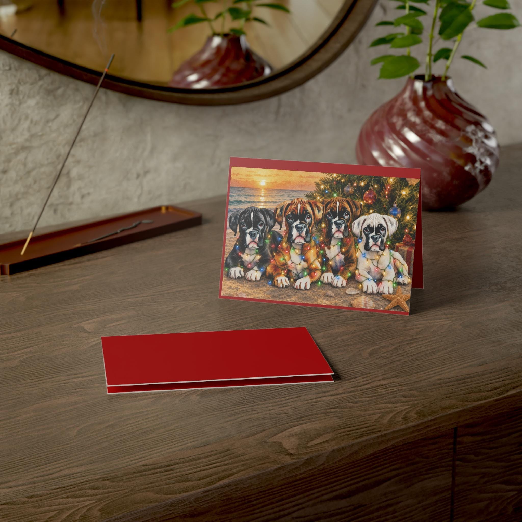 Boxer Puppies with Holiday Lights Greeting Cards | Folded Christmas Cards, product image 8