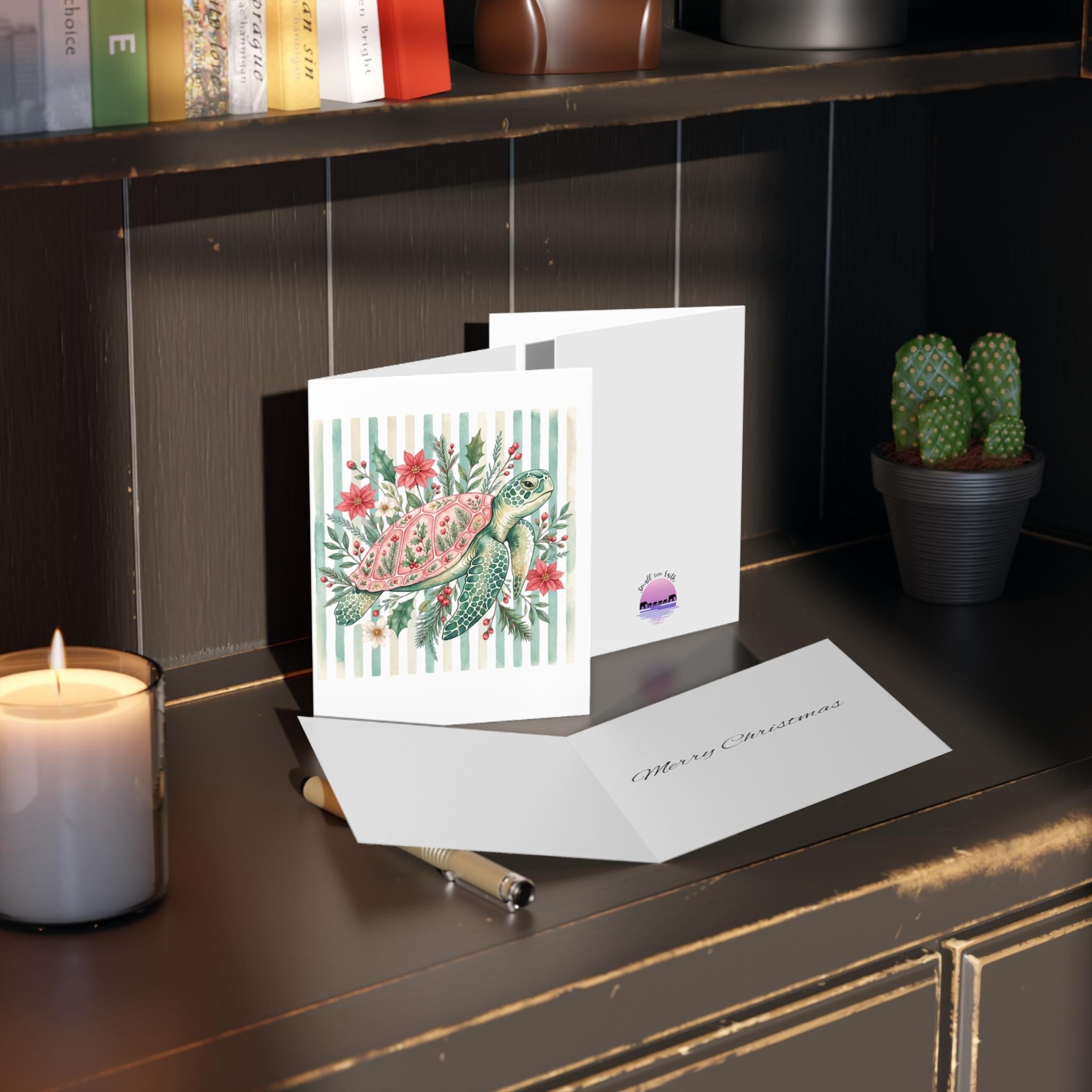Floral Sea Turtle Greeting Card | Marine Botanical Notecard