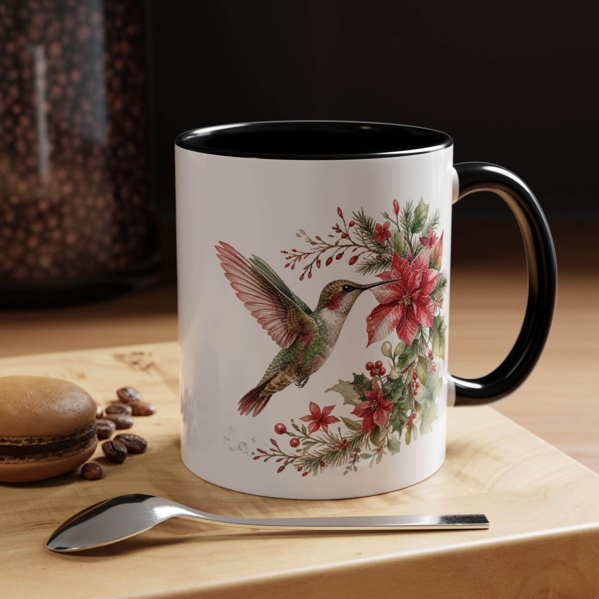 Hummingbird with Poinsettia Accent Coffee Mug | 11oz or 15oz