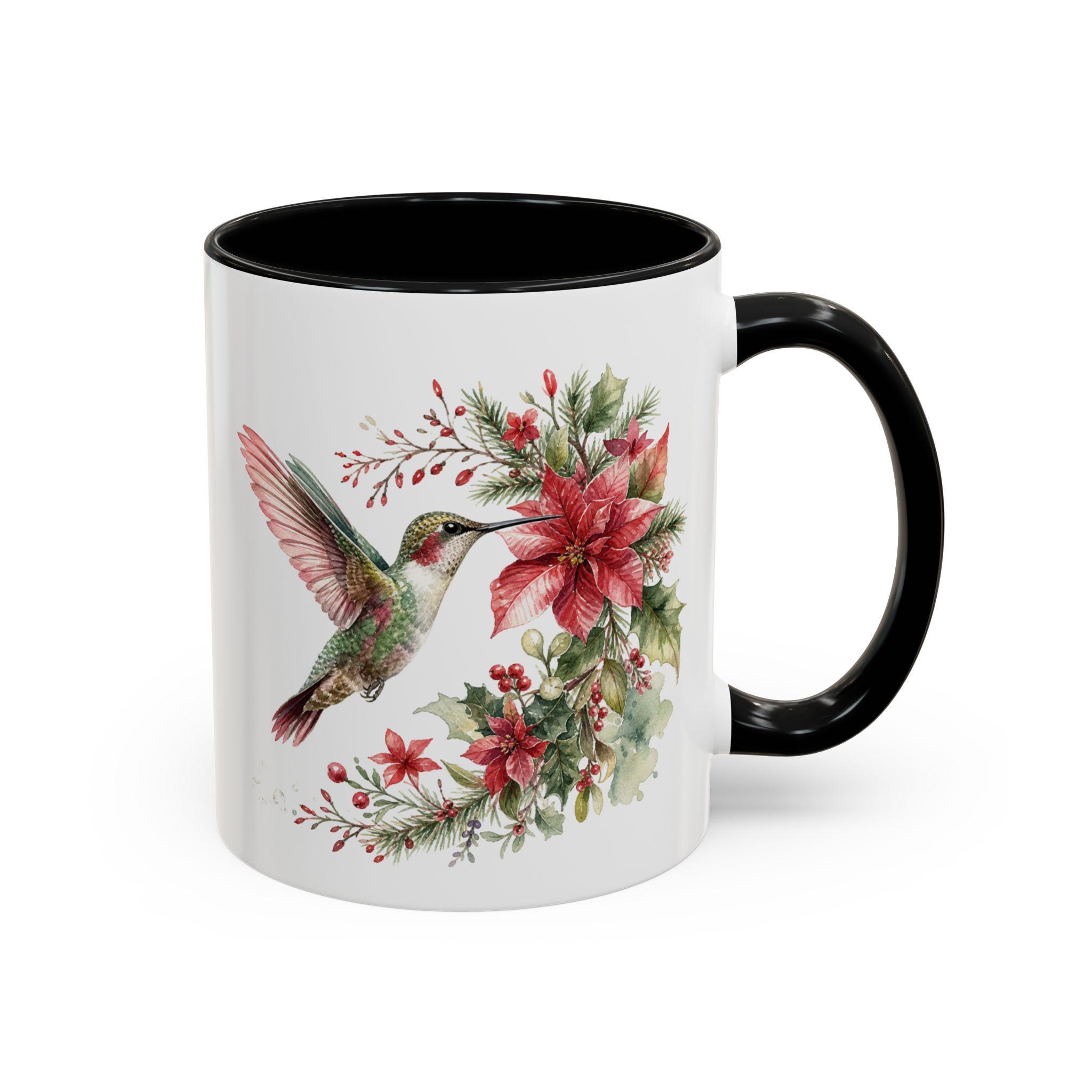 Hummingbird with Poinsettia Accent Coffee Mug | 11oz or 15oz, product image 2