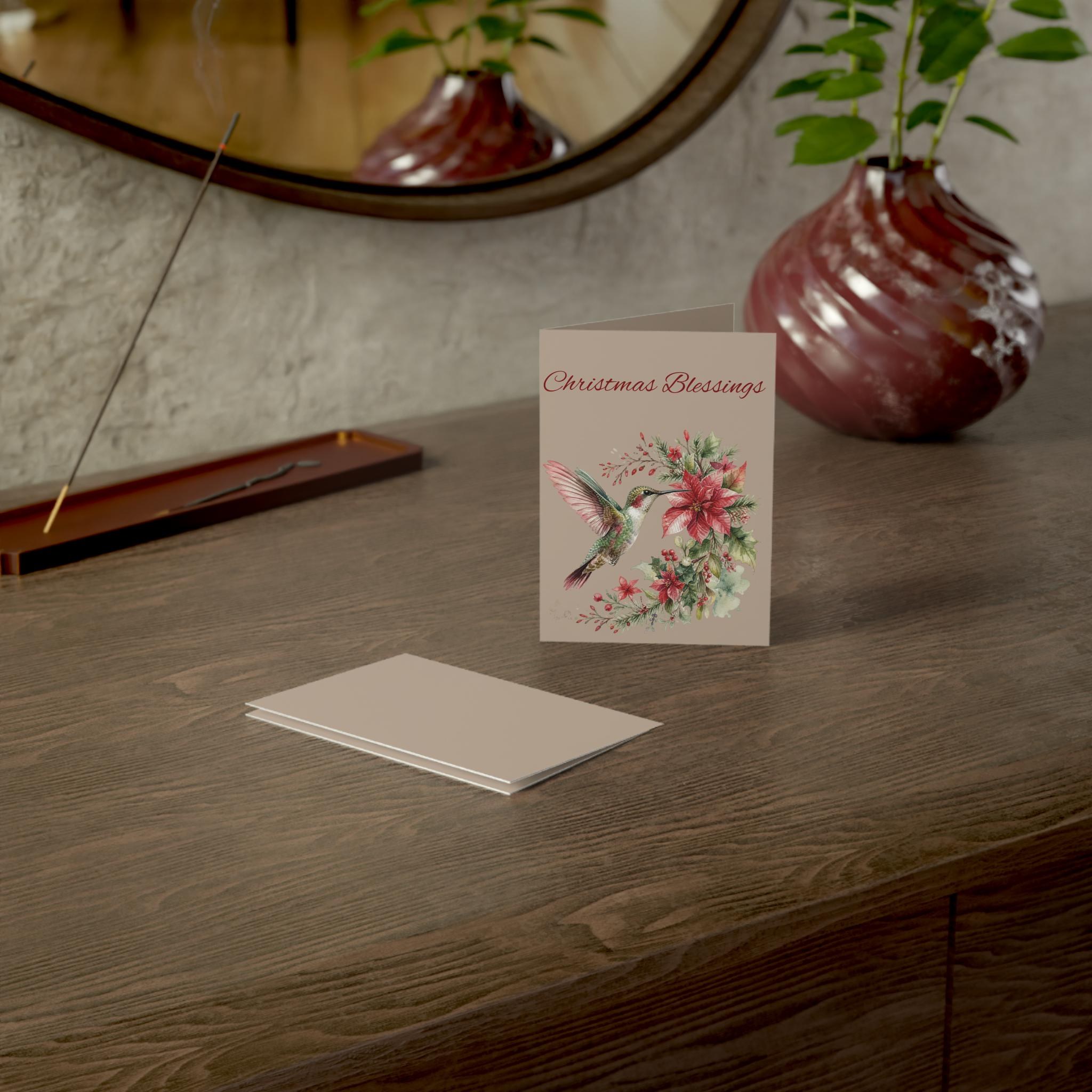 Hummingbird Poinsettia Christmas Blessings Greeting Card, product image 16