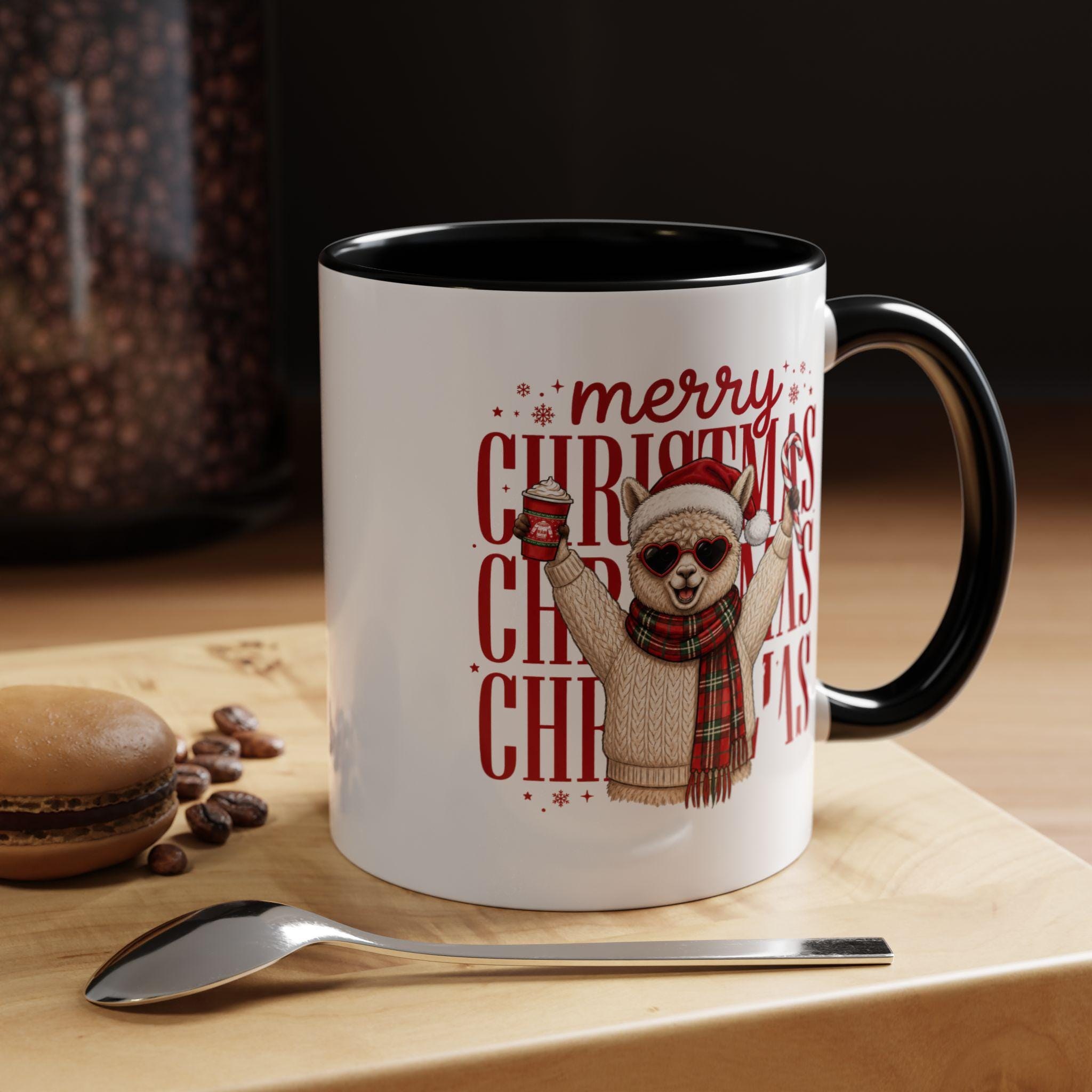 Merry Christmas Alpaca Mug Accent Coffee Mug | Holiday Cozy Ceramic 11oz 15oz