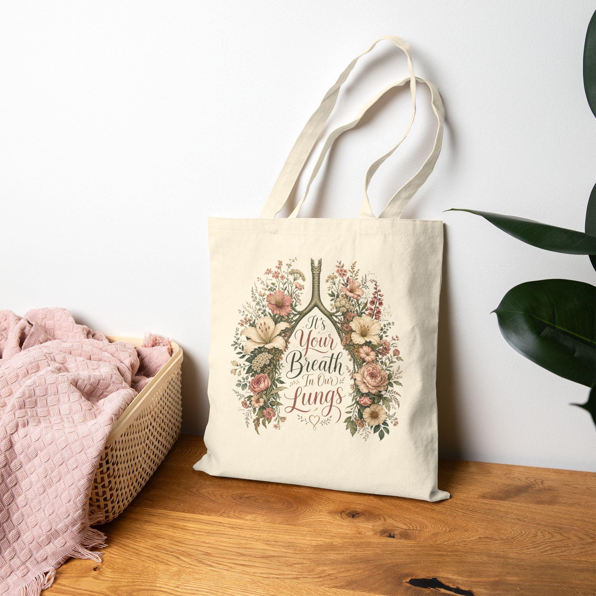 Floral Lungs Illustration Tote Bag | Botanical Breath Canvas Tote