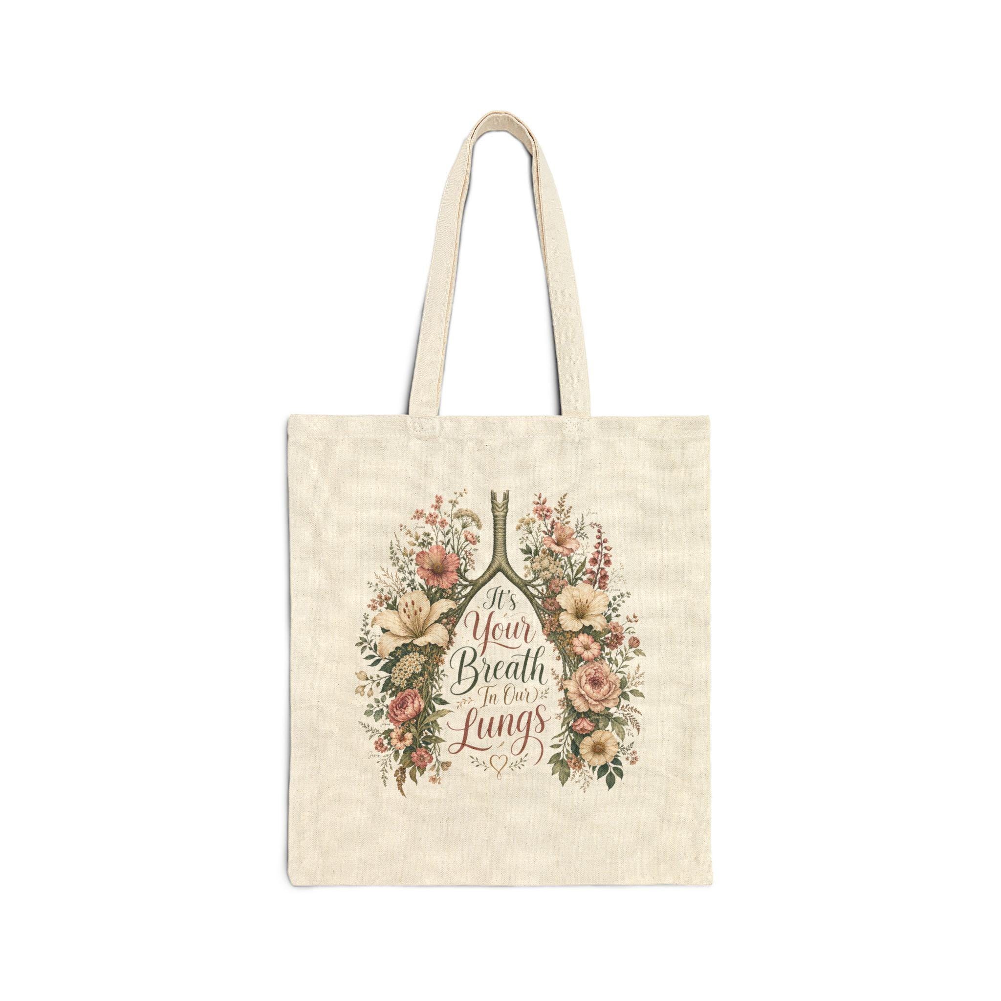 Floral Lungs Illustration Tote Bag | Botanical Breath Canvas Tote, product image 3
