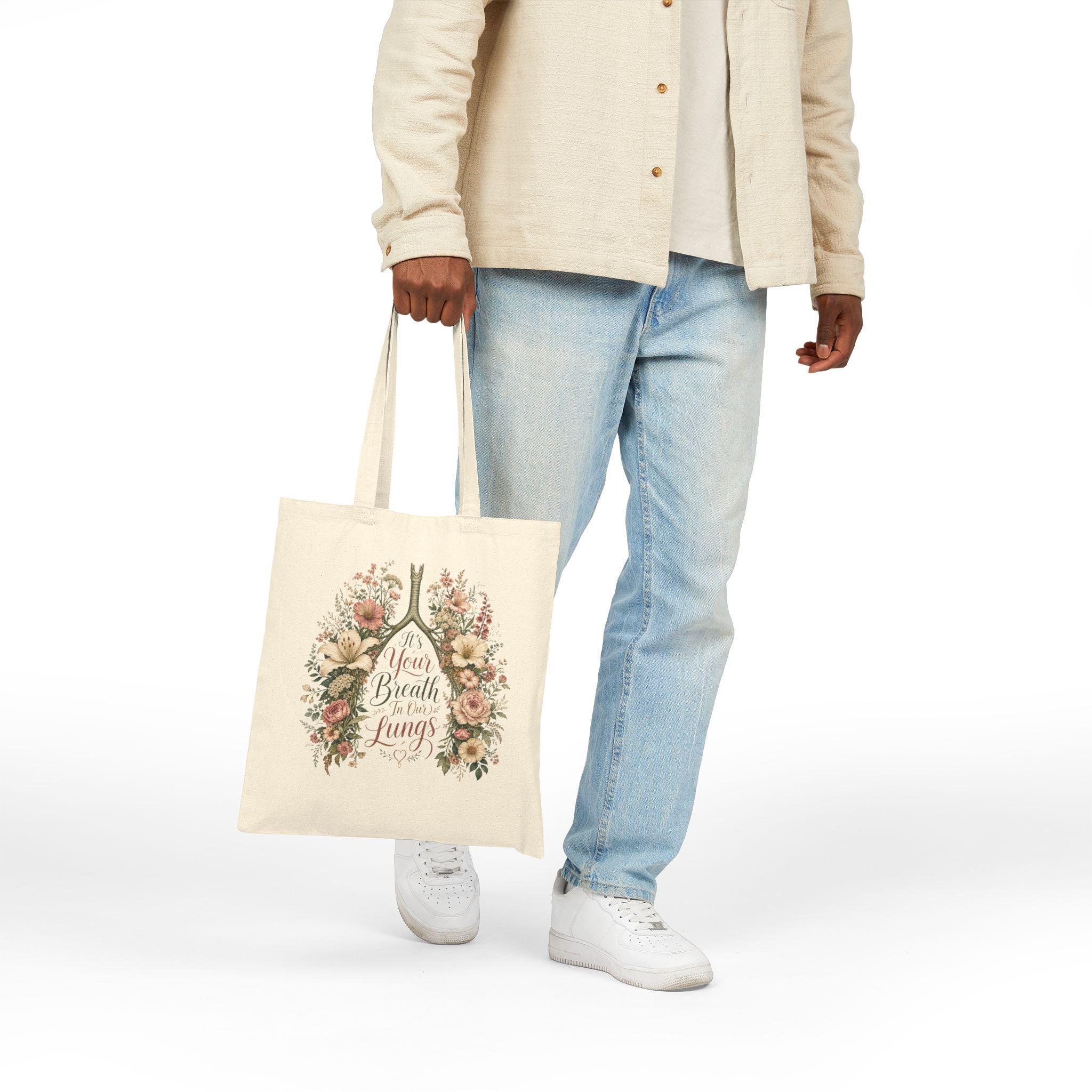 Floral Lungs Illustration Tote Bag | Botanical Breath Canvas Tote, product image 4