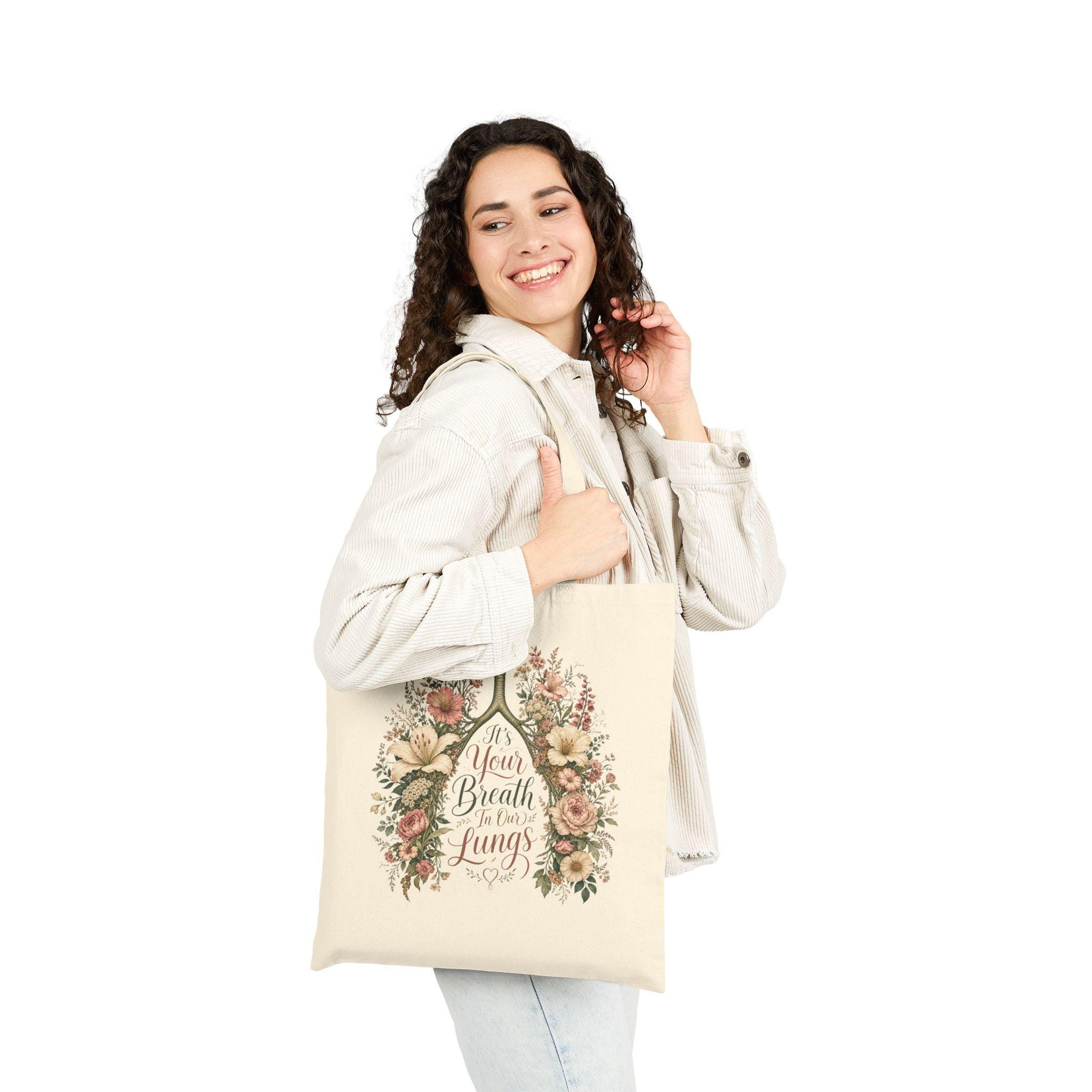 Floral Lungs Illustration Tote Bag | Botanical Breath Canvas Tote, product image 5