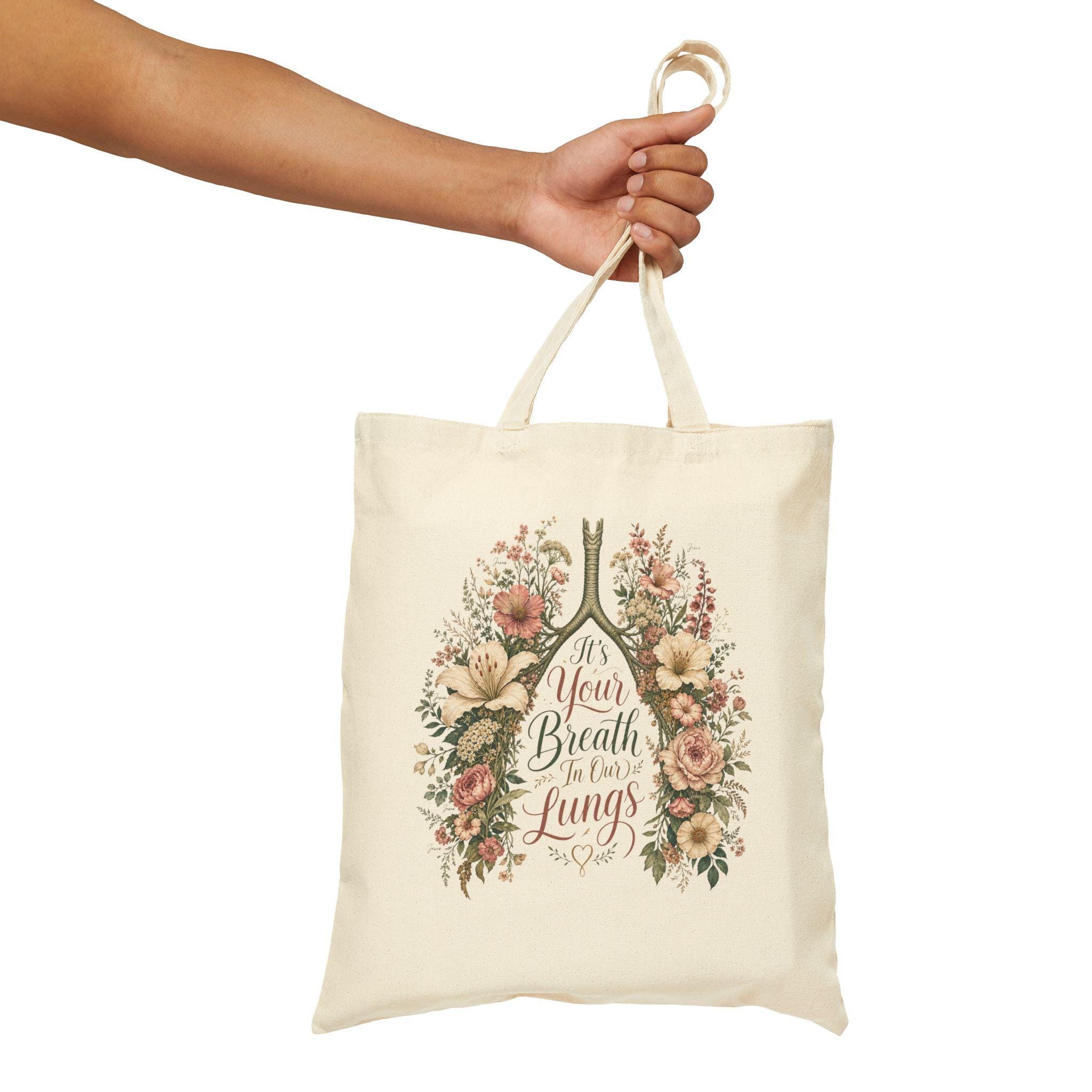 Floral Lungs Illustration Tote Bag | Botanical Breath Canvas Tote, product image 6