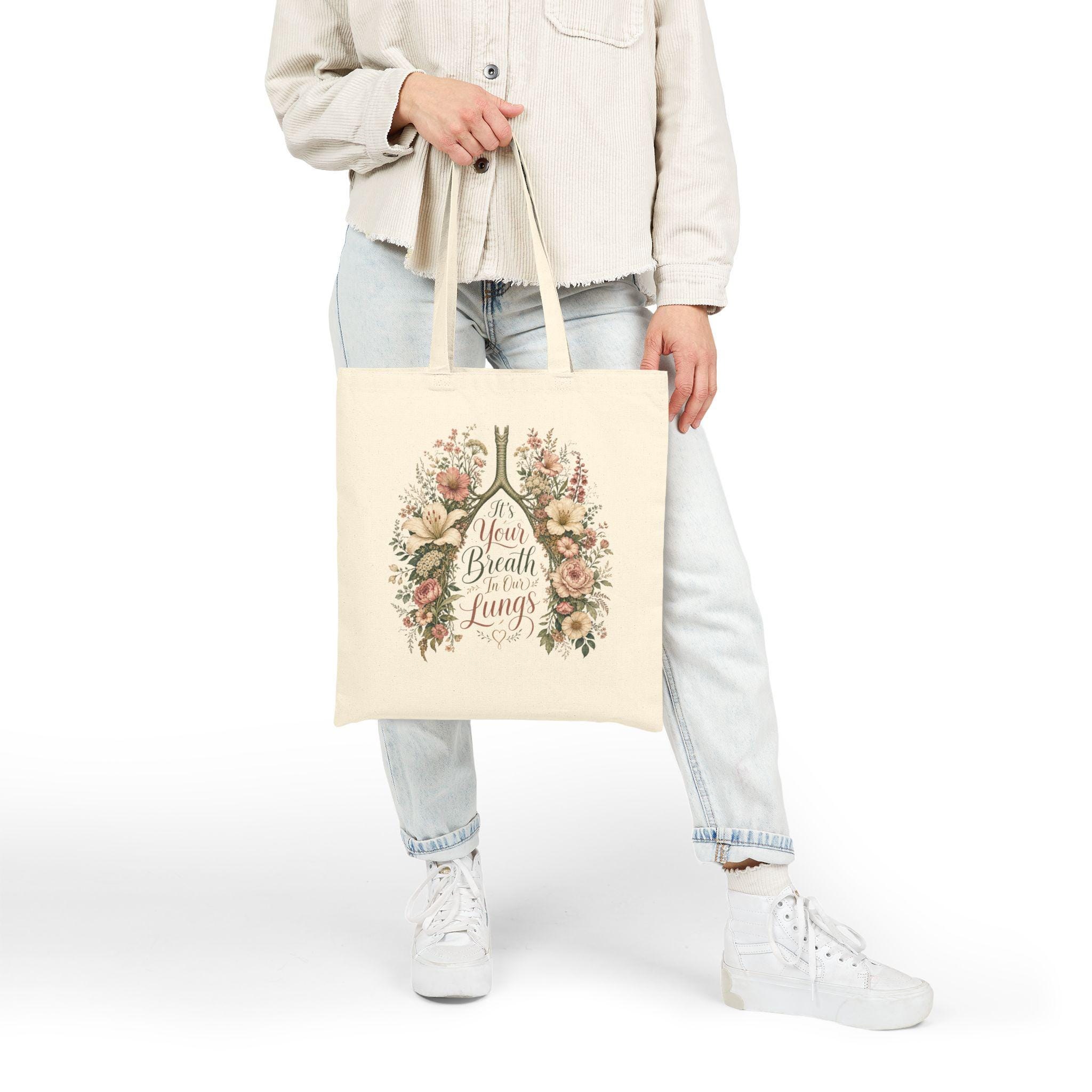 Floral Lungs Illustration Tote Bag | Botanical Breath Canvas Tote, product image 8