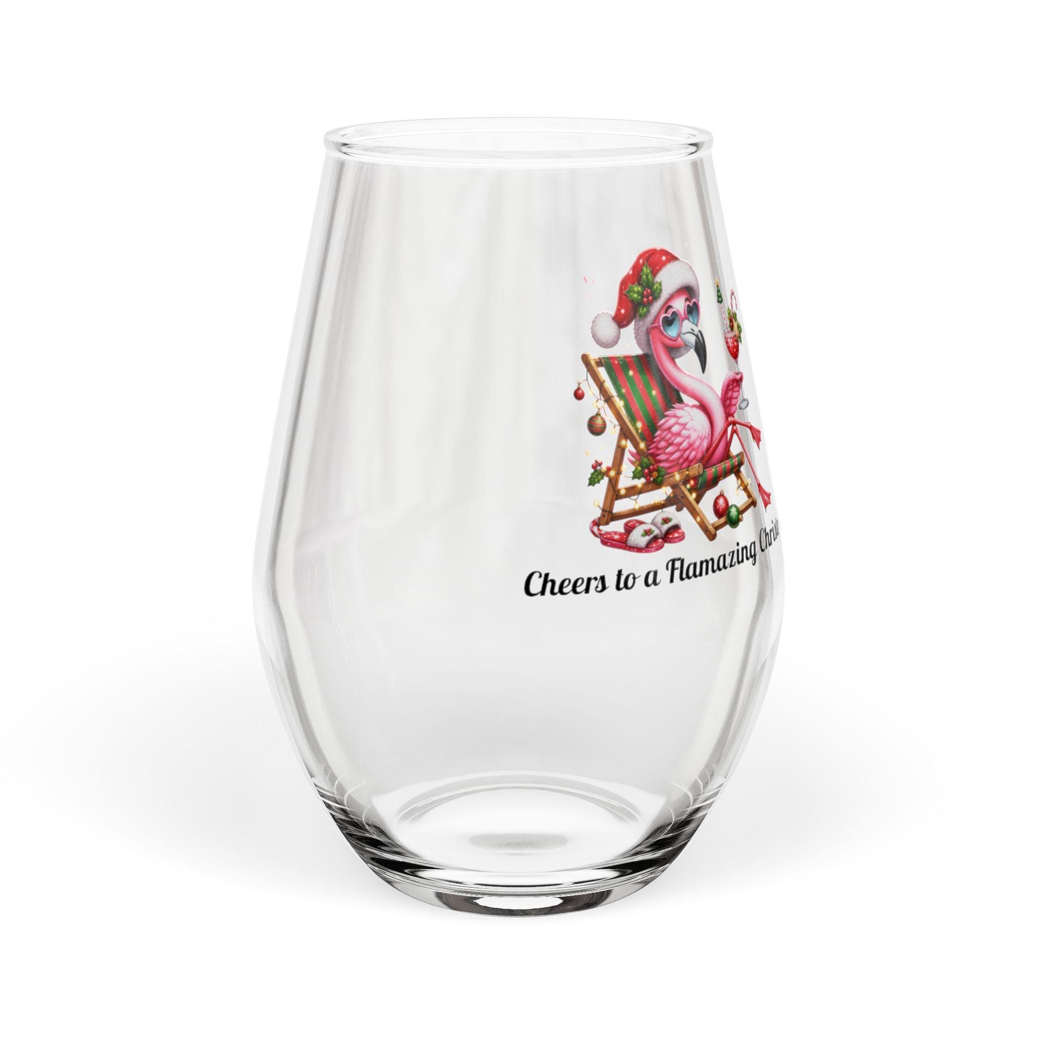 Christmas Flamingo Tropical Cheers Stemless Wine Glass | 11.75oz, product image 2