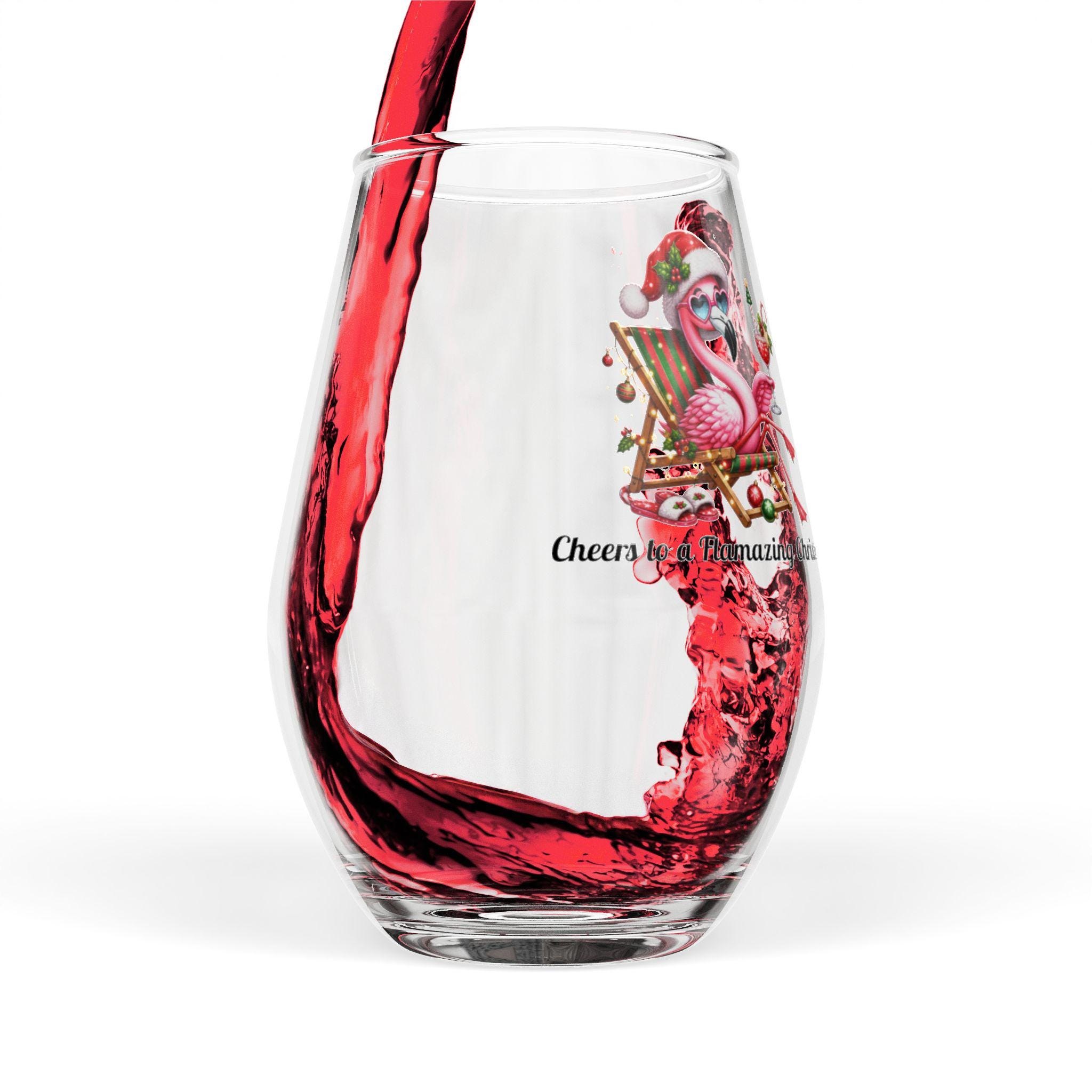 Christmas Flamingo Tropical Cheers Stemless Wine Glass | 11.75oz, product image 6