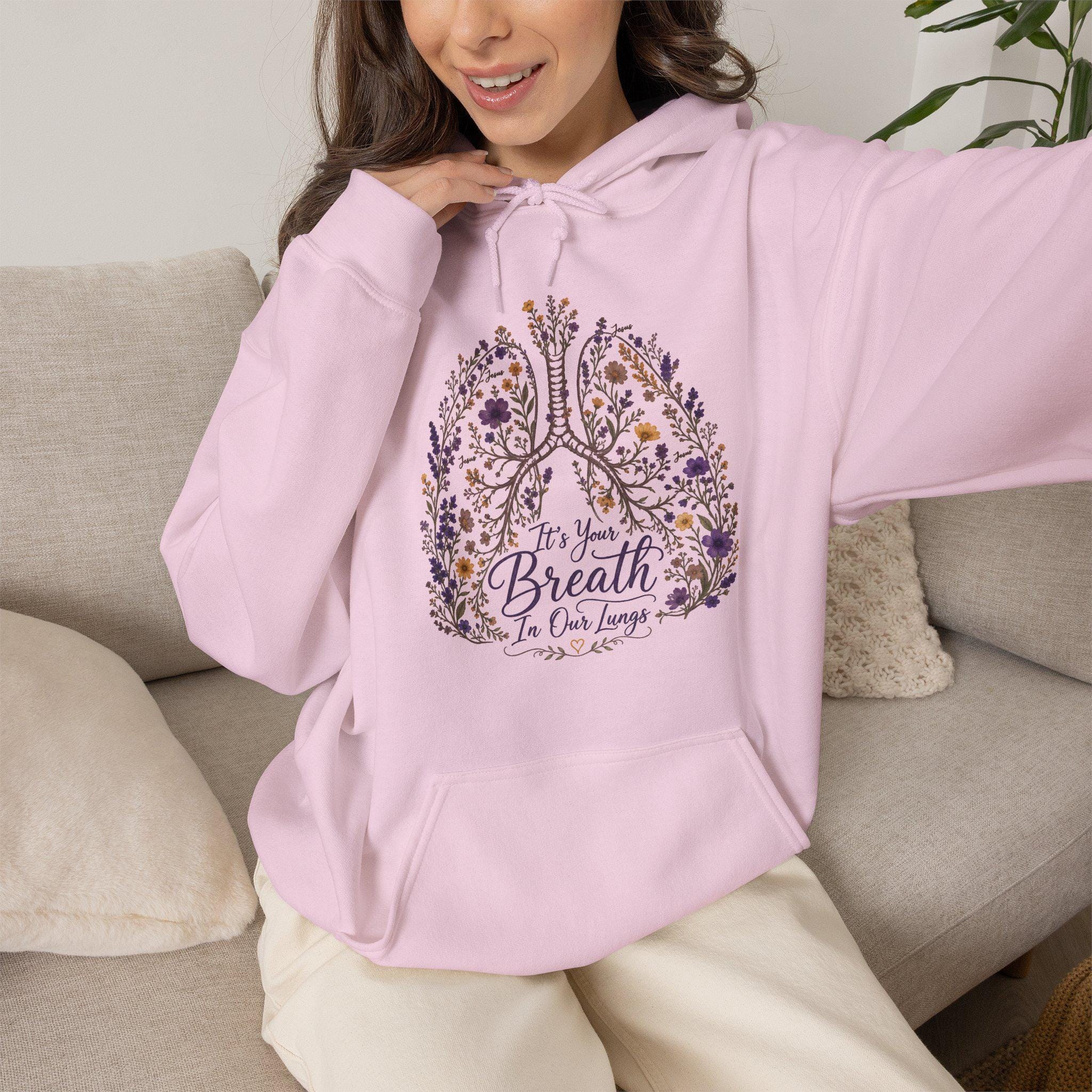 Floral Lungs 'It's your breath in our lungs' Hoodie | faith, Jesus Pullover, product image 16