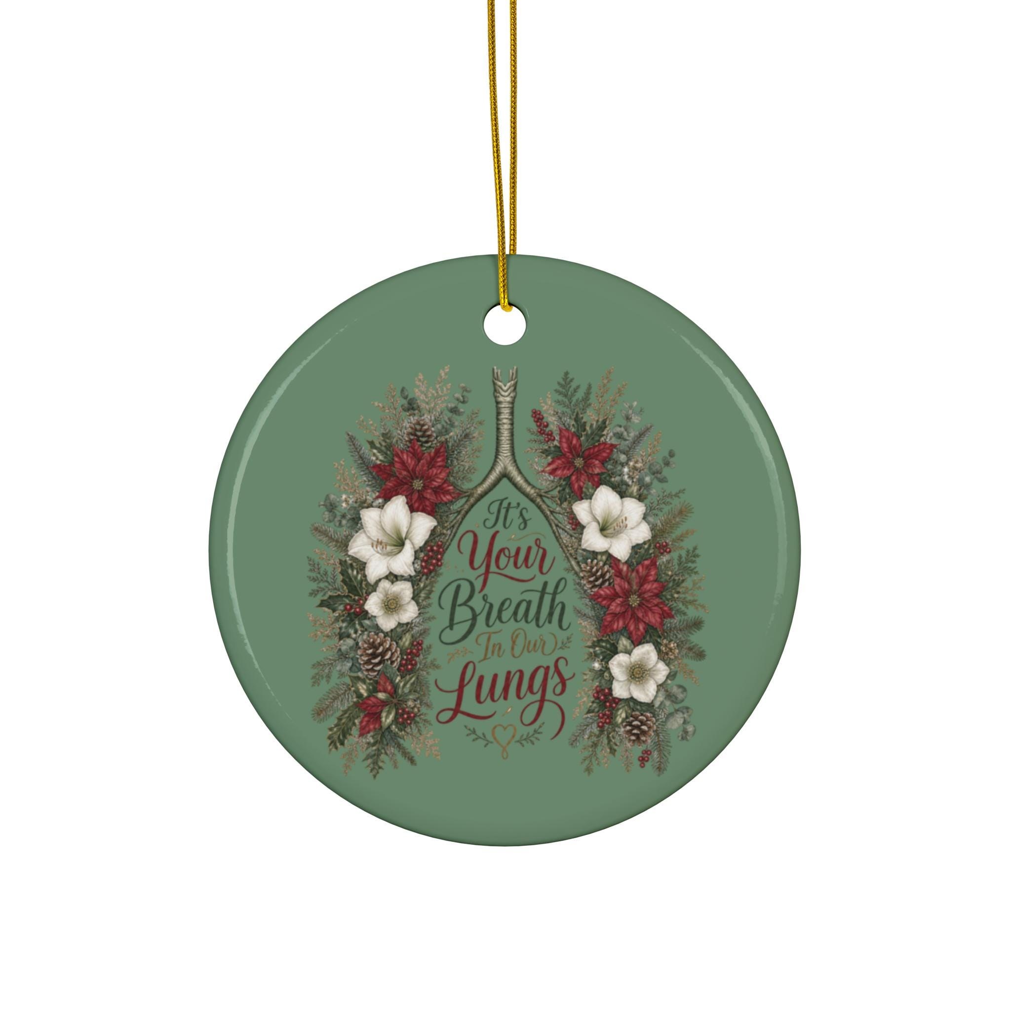 Floral Lungs Illustration Ceramic Ornament | Holiday Décor, Botanical Wreath Design, product image 2