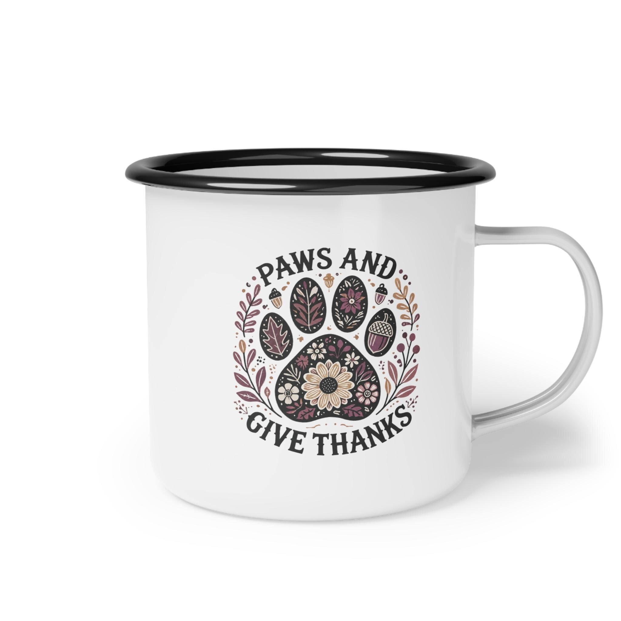 Paws and Give Thanks Enamel Camp Cup | Paw Print Floral Fall Design, product image 6