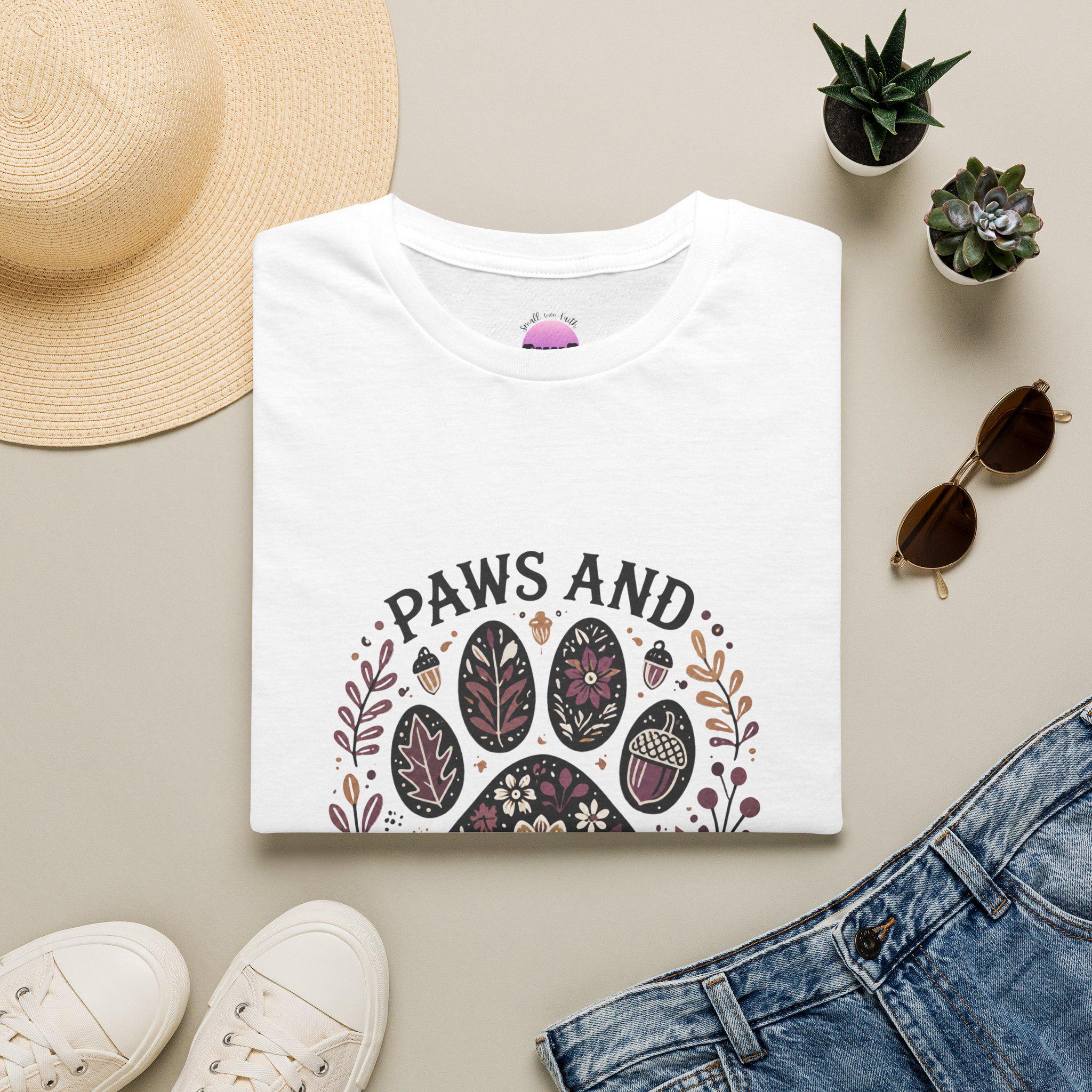Paws and Give Thanks Paw Print T-Shirt | Thanksgiving Pet Floral Design, product image 13