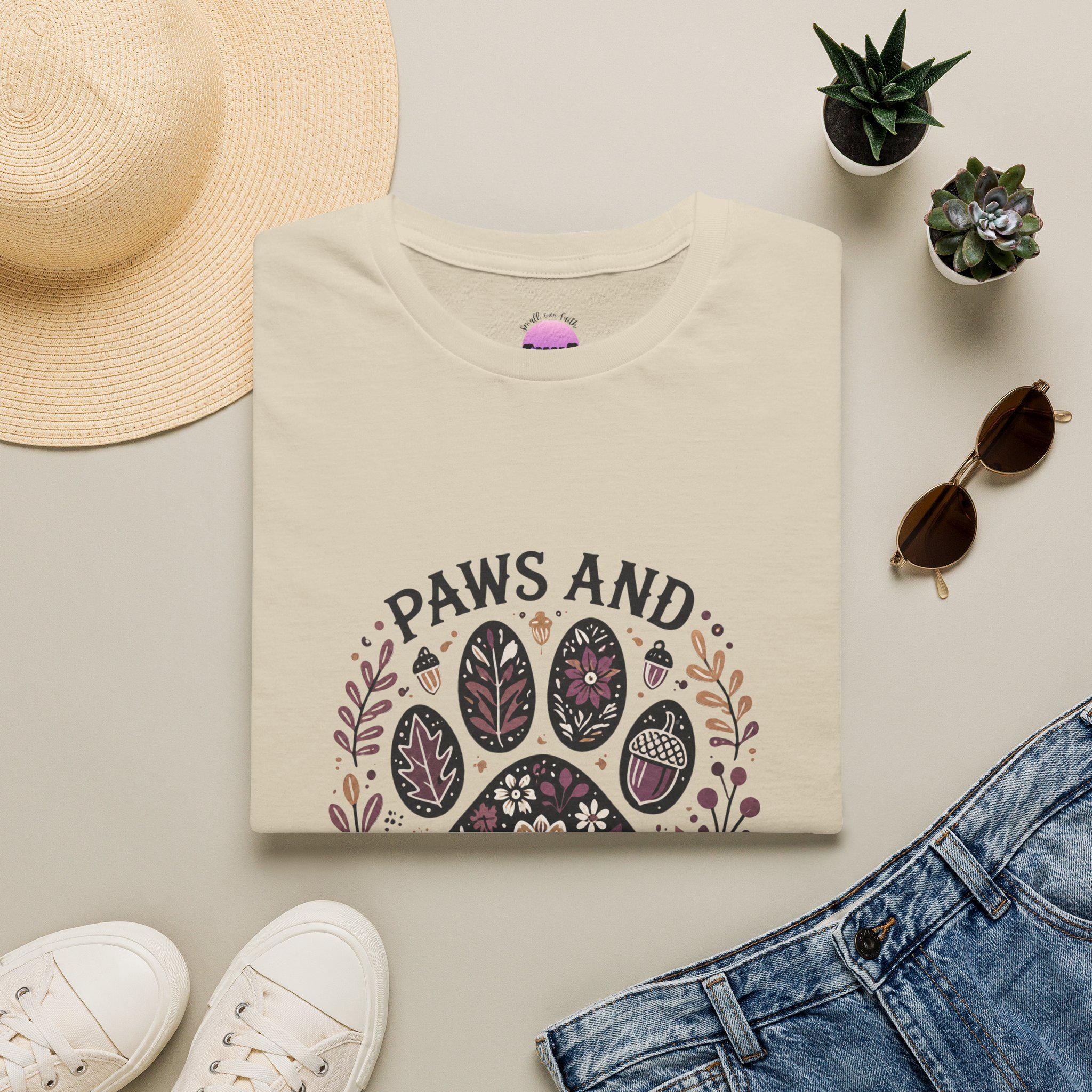 Paws and Give Thanks Paw Print T-Shirt | Thanksgiving Pet Floral Design, product image 14