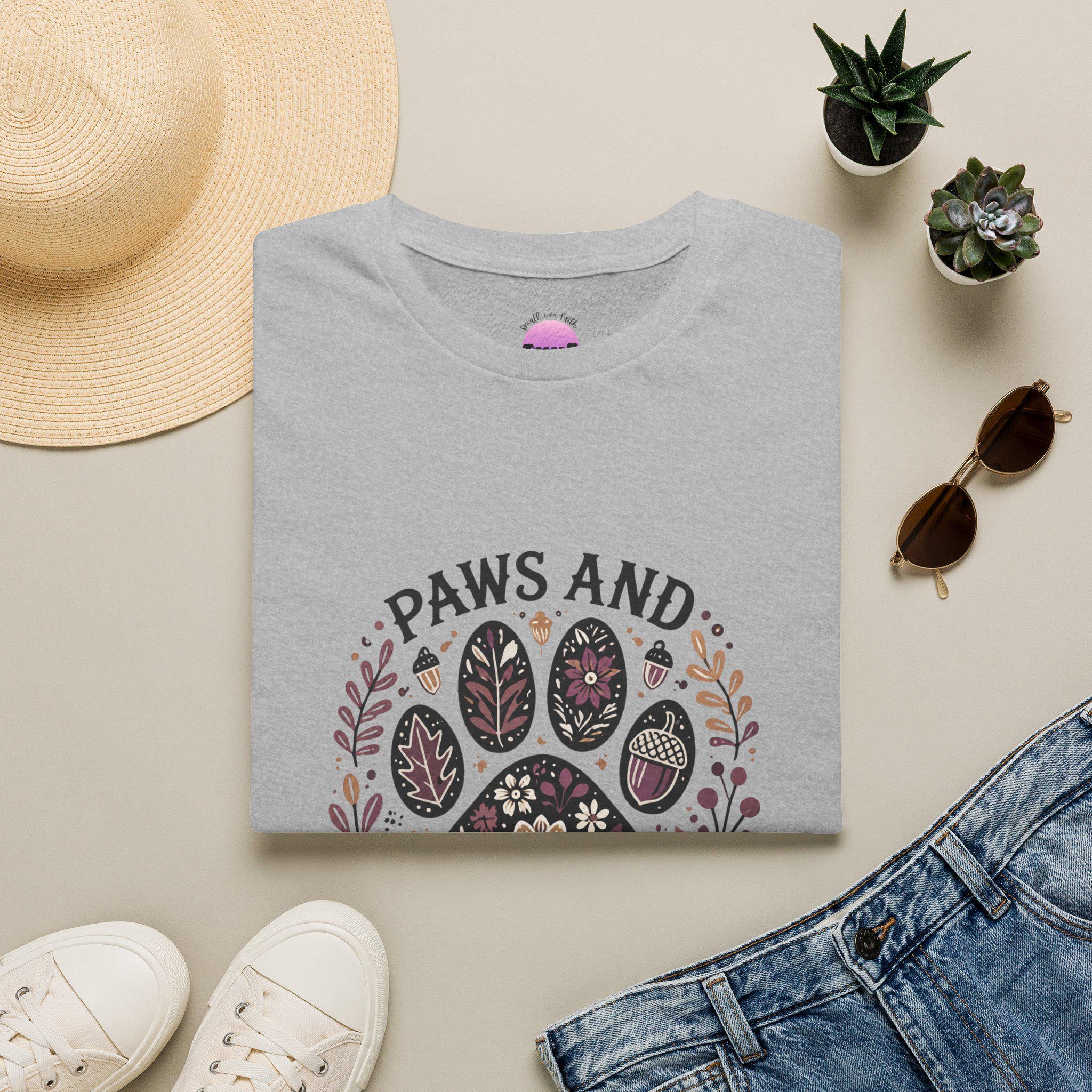 Paws and Give Thanks Paw Print T-Shirt | Thanksgiving Pet Floral Design, product image 15