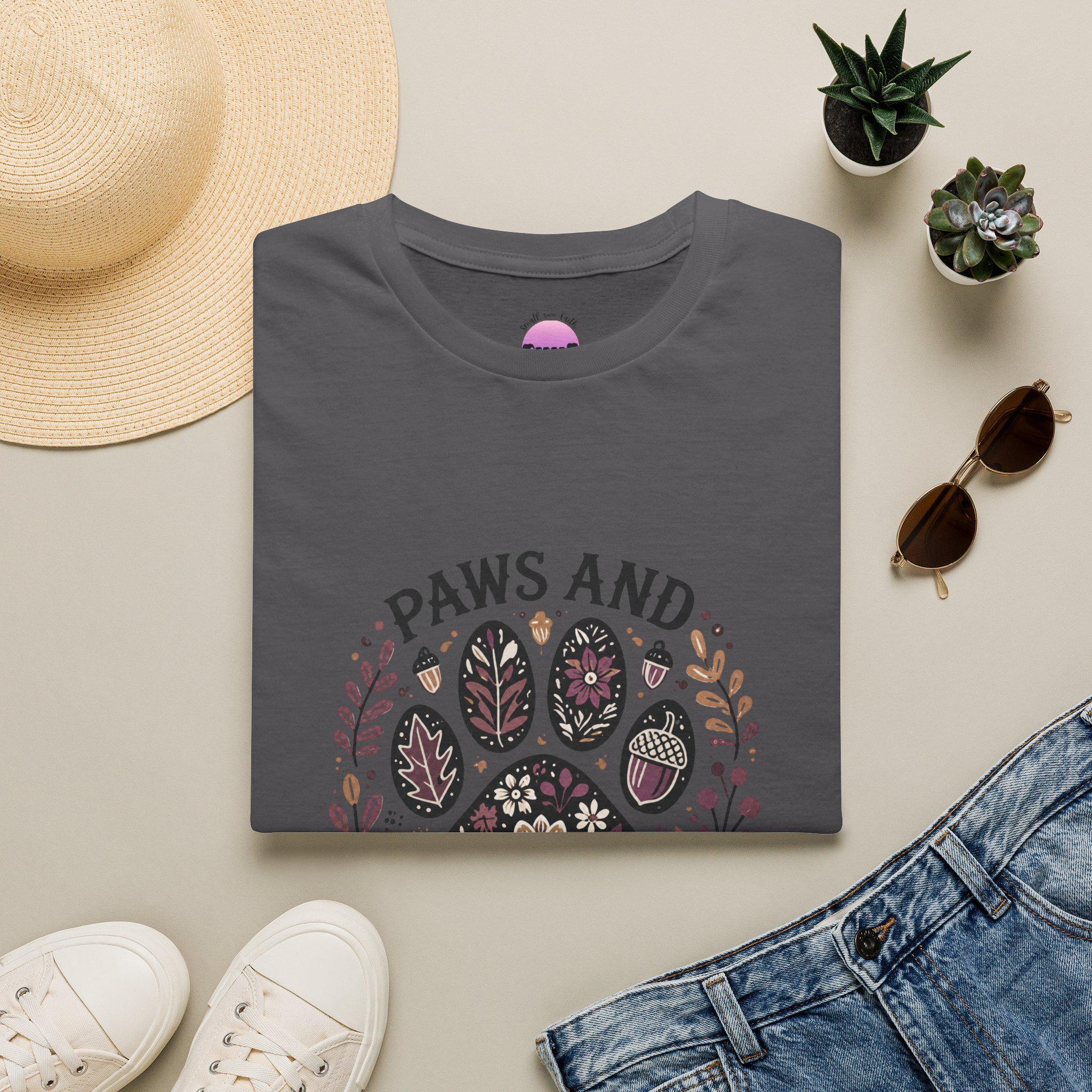 Paws and Give Thanks Paw Print T-Shirt | Thanksgiving Pet Floral Design, product image 16