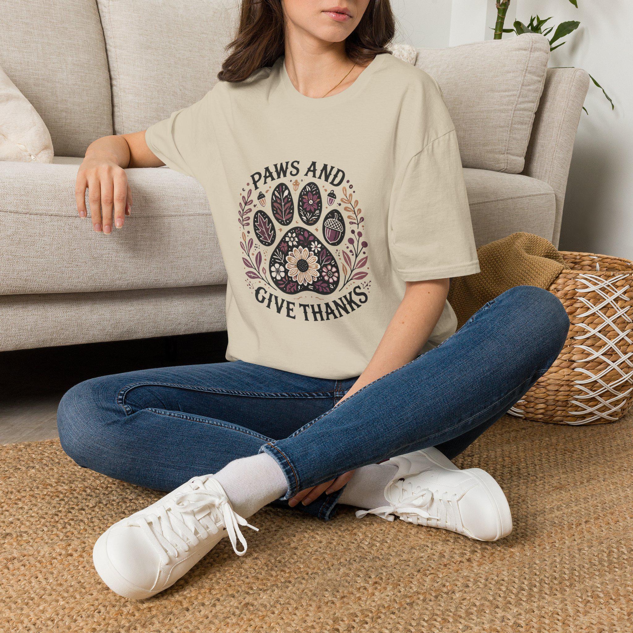 Paws and Give Thanks Paw Print T-Shirt | Thanksgiving Pet Floral Design, product image 10