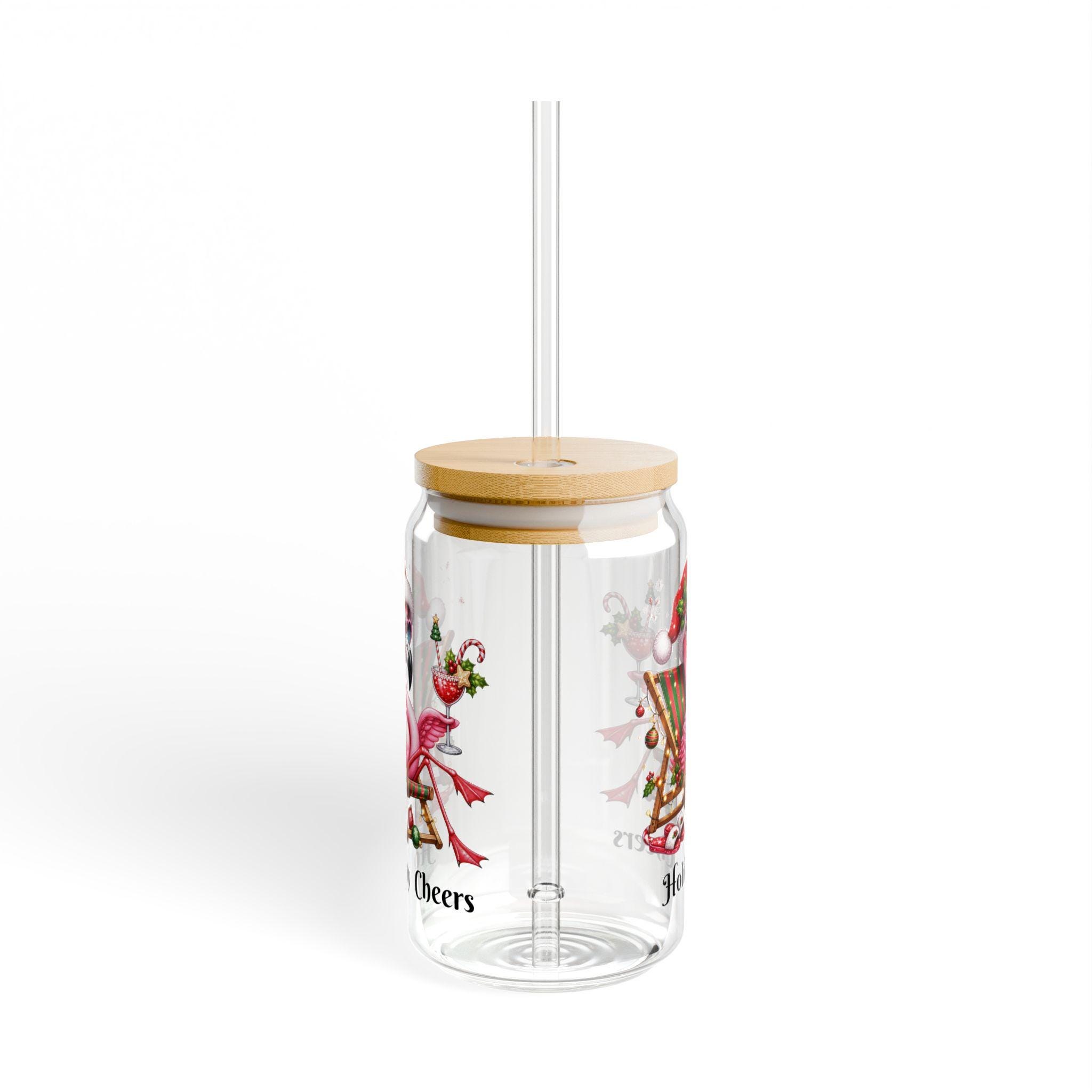 Flamingo in Santa Hat Holiday Cheers Sipper Glass | 16oz, product image 2