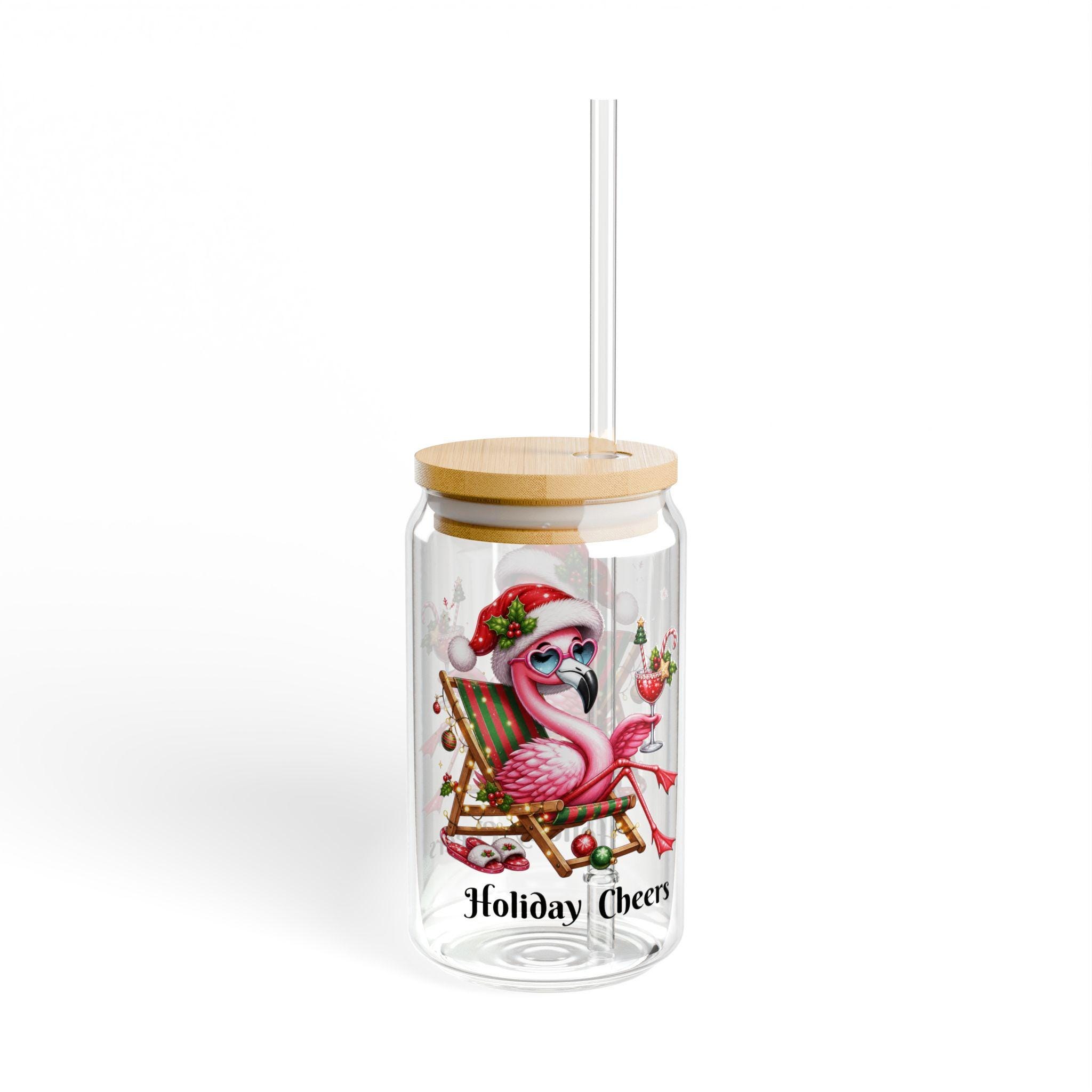 Flamingo in Santa Hat Holiday Cheers Sipper Glass | 16oz, product image 3