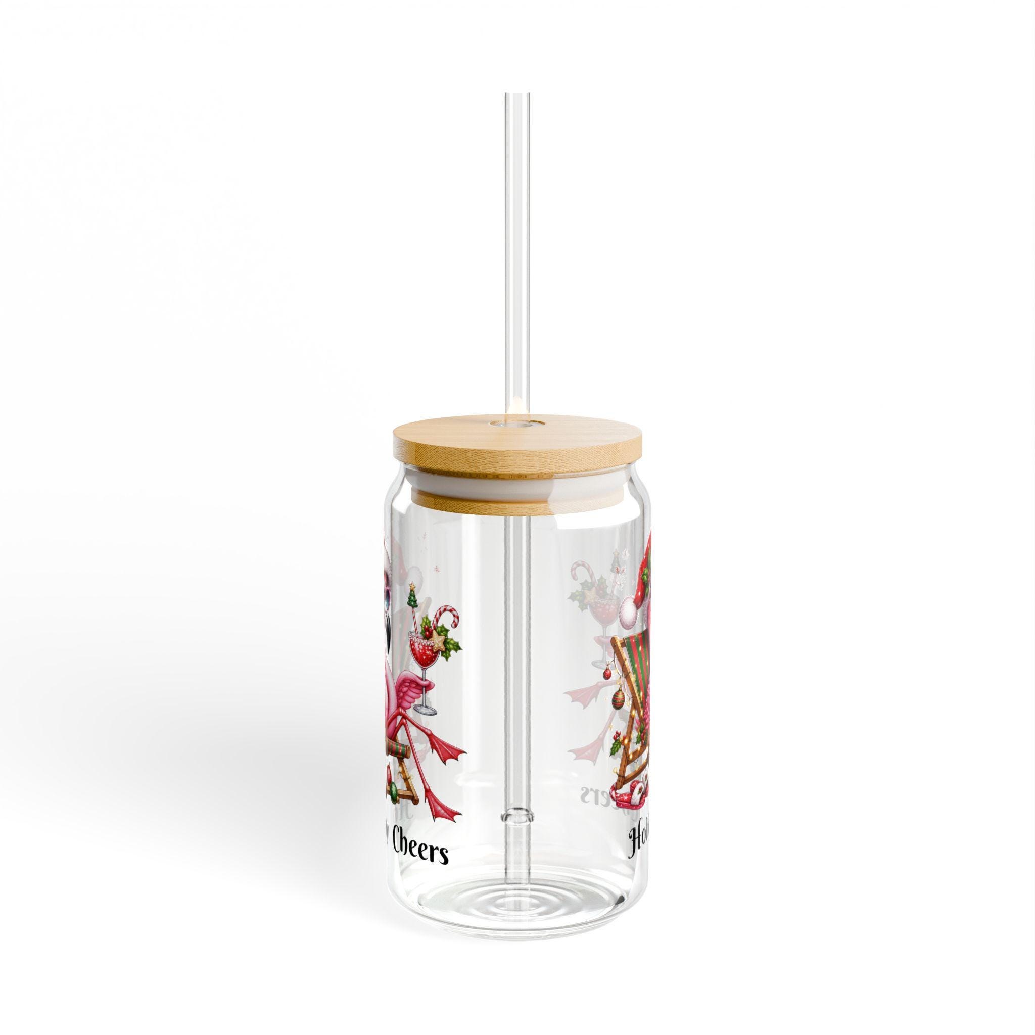 Flamingo in Santa Hat Holiday Cheers Sipper Glass | 16oz, product image 4
