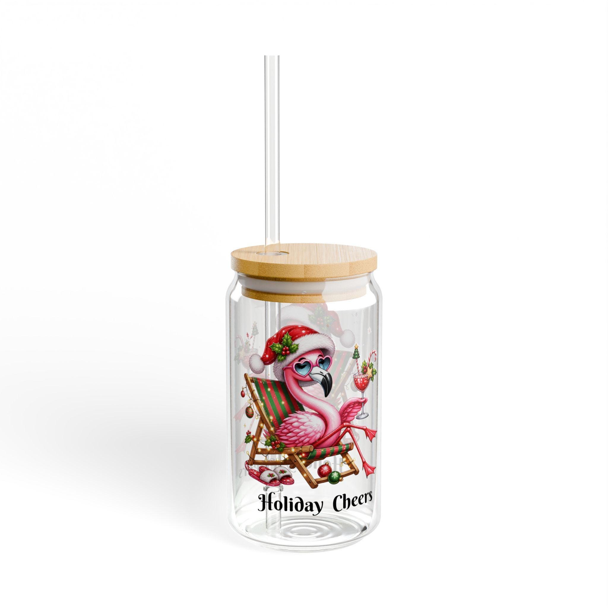 Flamingo in Santa Hat Holiday Cheers Sipper Glass | 16oz, product image 5