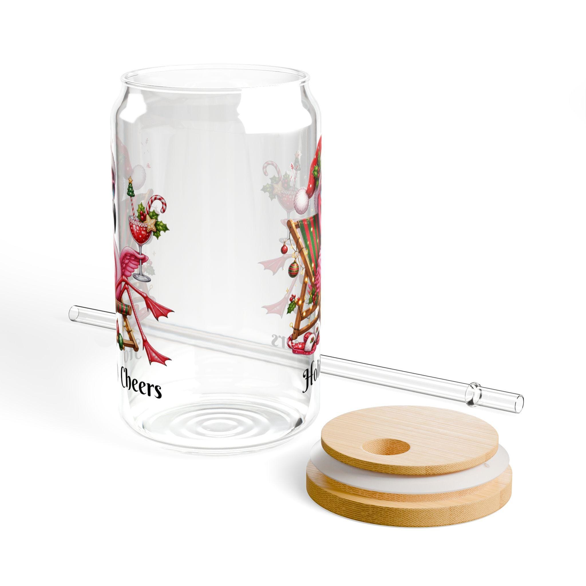 Flamingo in Santa Hat Holiday Cheers Sipper Glass | 16oz, product image 6