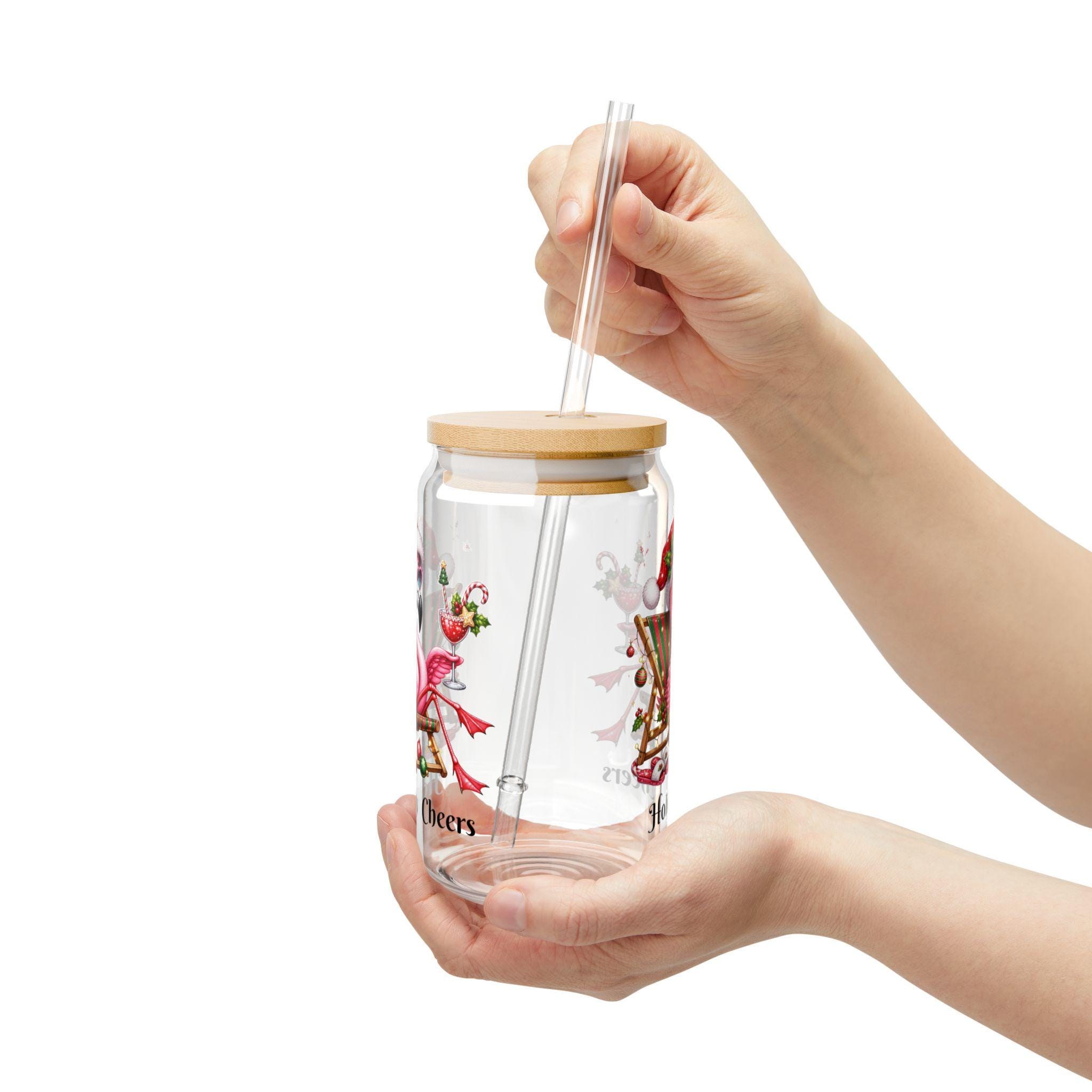 Flamingo in Santa Hat Holiday Cheers Sipper Glass | 16oz, product image 8