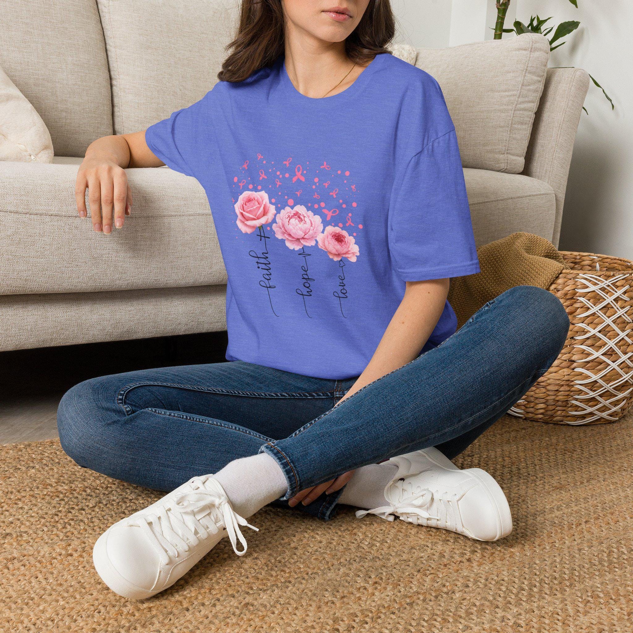 Pink Ribbon Rose Trio T-Shirt | Breast Cancer Awareness, product image 12