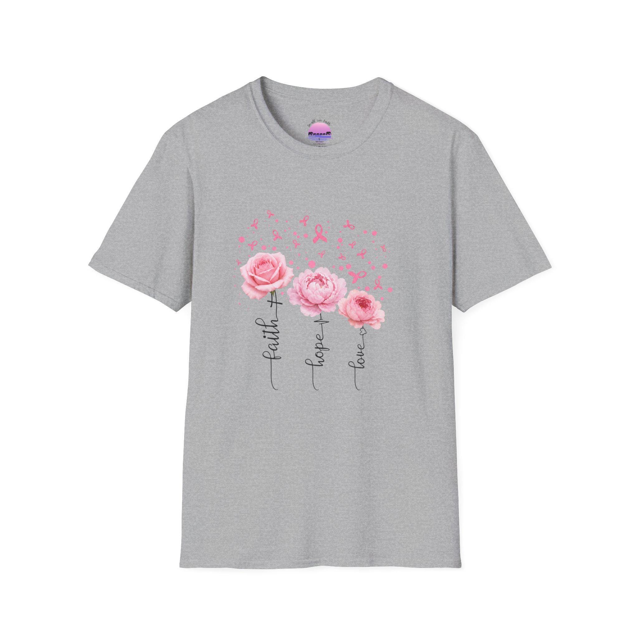 Pink Ribbon Rose Trio T-Shirt | Breast Cancer Awareness, product image 6
