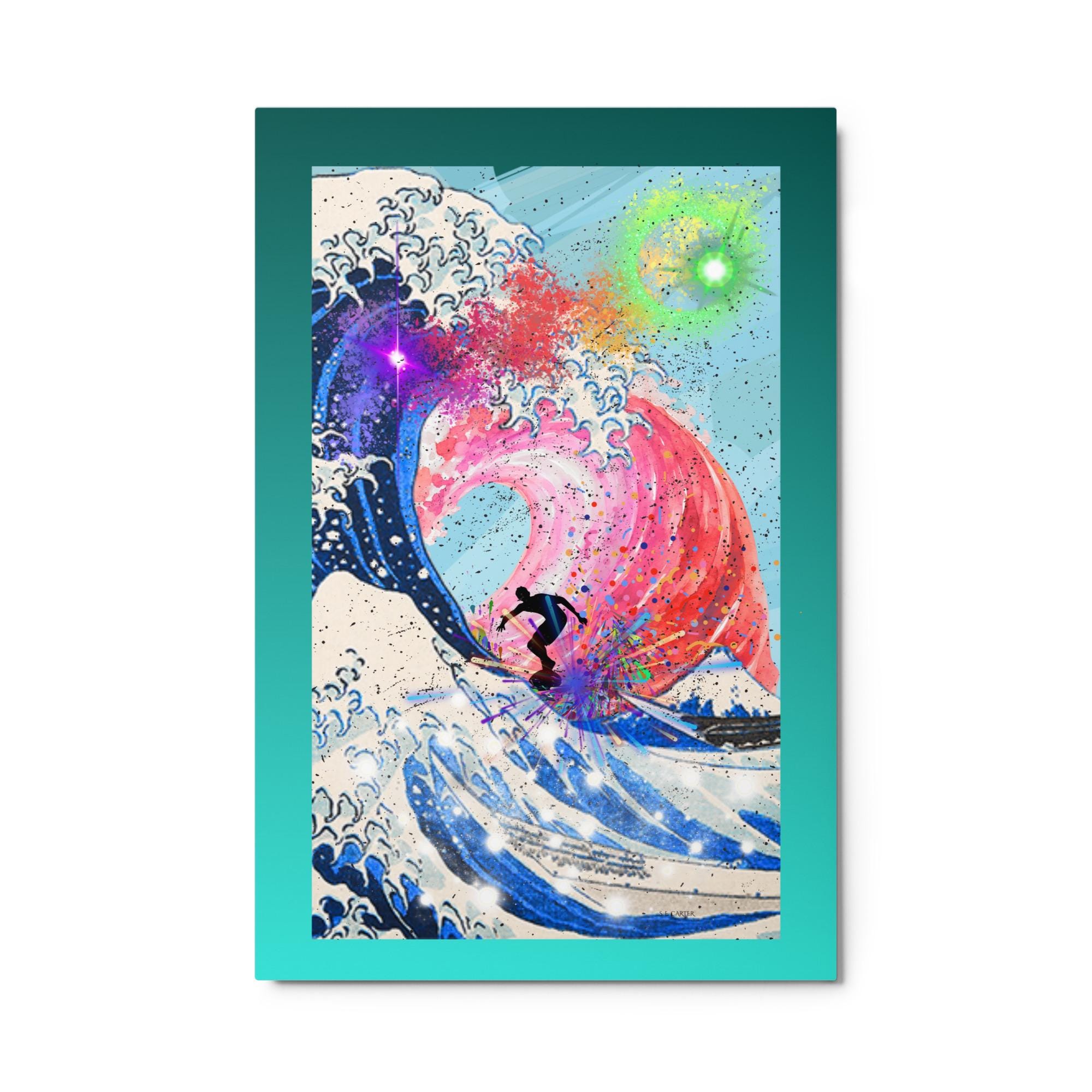 Wall art poster. Surreal, atmospheric, digital illustration -24x36 Metal prints - "Techni-color Surfer", gallery image 2