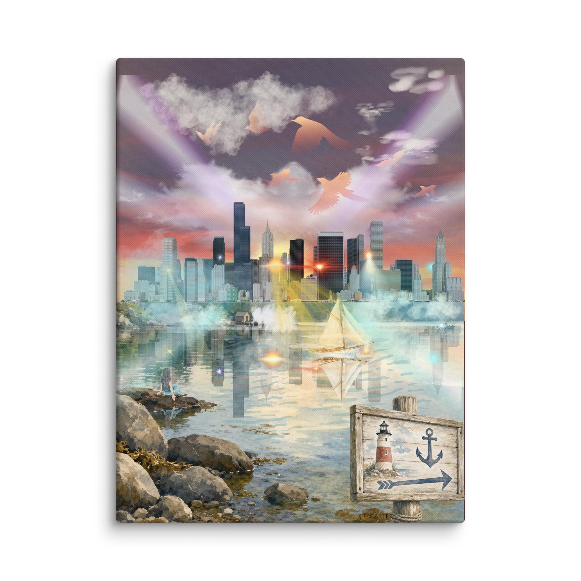 Wall art poster. Surreal, atmospheric, digital illustration -Canvas 18x24 - "Taking it in", gallery image 2