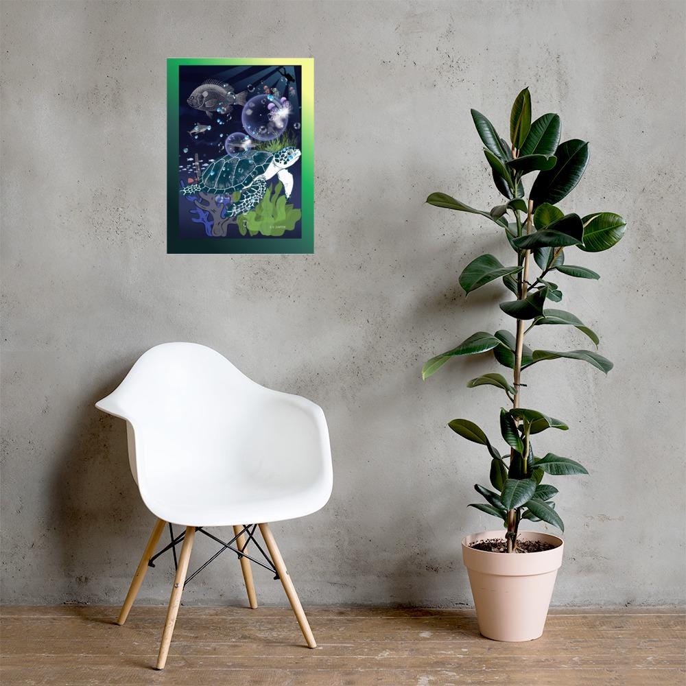 Wall art poster. Surreal, atmospheric, digital illustration -sealife, Photo paper poster 18x24, gallery image 2