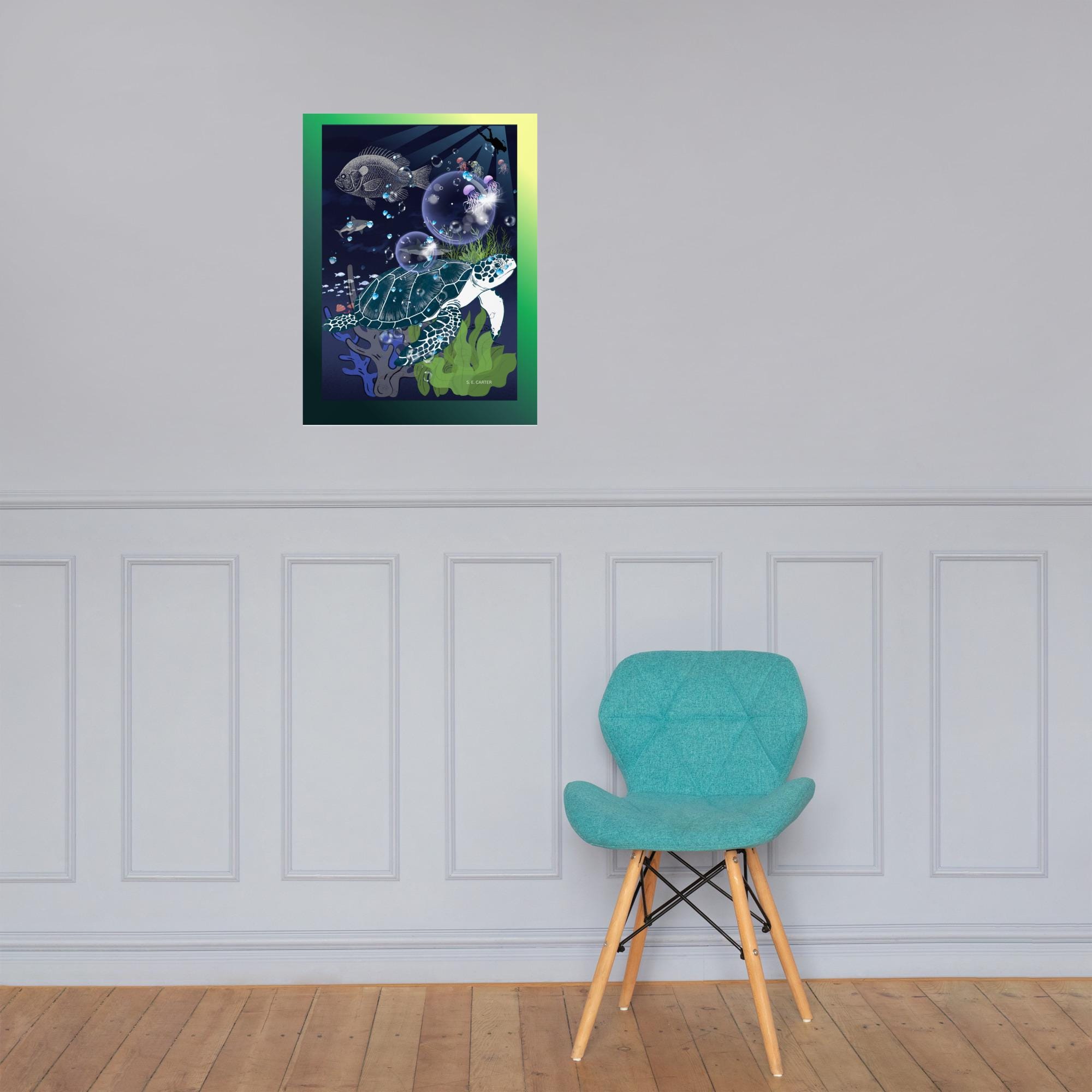 Wall art poster. Surreal, atmospheric, digital illustration -sealife, Photo paper poster 18x24, gallery image 3