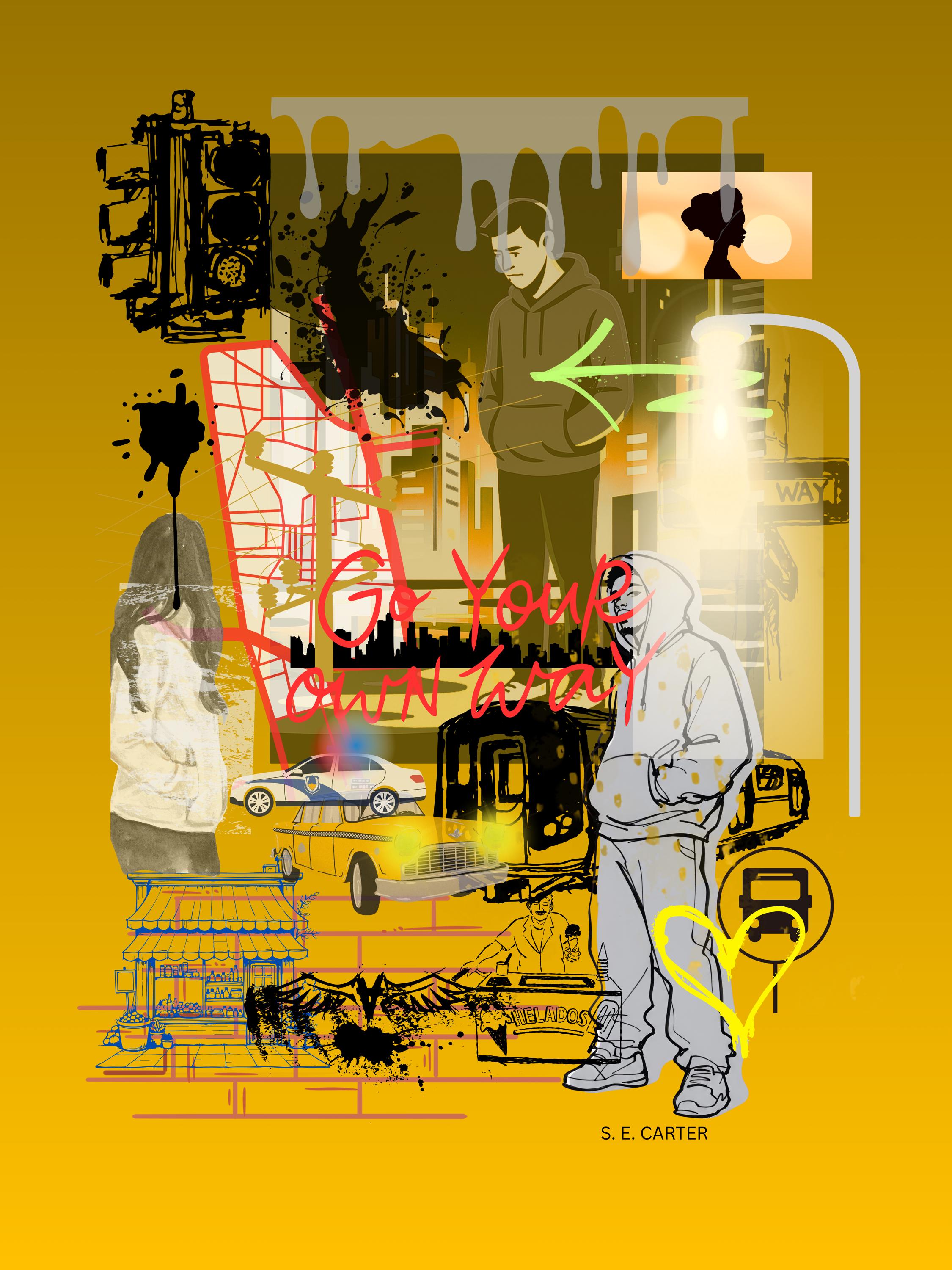 Wall art poster. Surreal, atmospheric, digital illustration -Metal print 20x30 - "In the bustle"