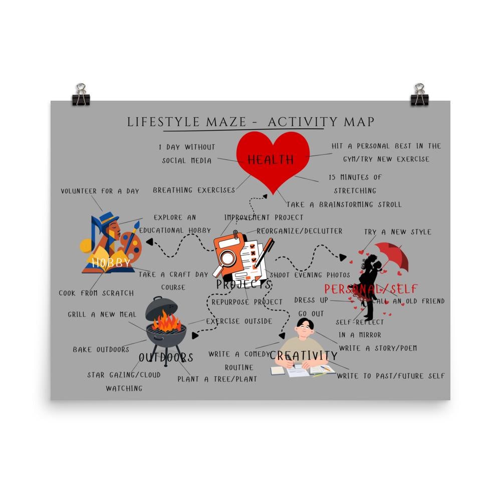 Wall art poster. Surreal, atmospheric, digital illustration -Activity Map, Photo paper poster, 18x24