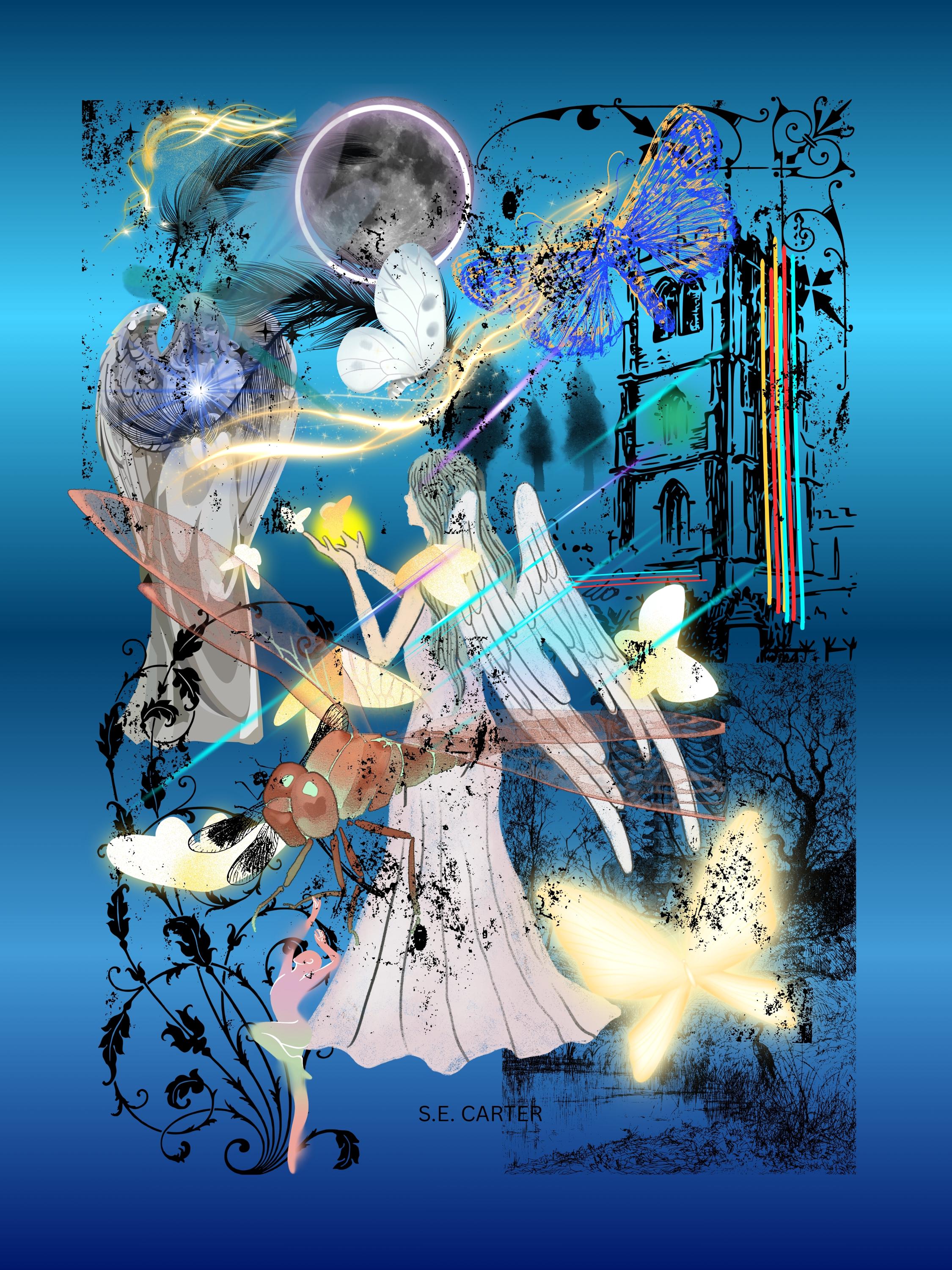 Wall art poster. Surreal, atmospheric, digital illustration -Metal print 20x30 - "Light in Darkness"