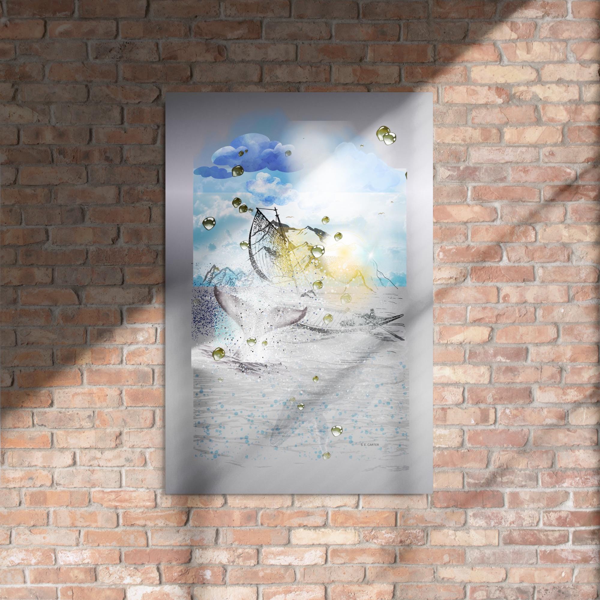 Wall art poster. Surreal, atmospheric, digital illustration -Metal prints 24x36 - Oh, the whales!", gallery image 2