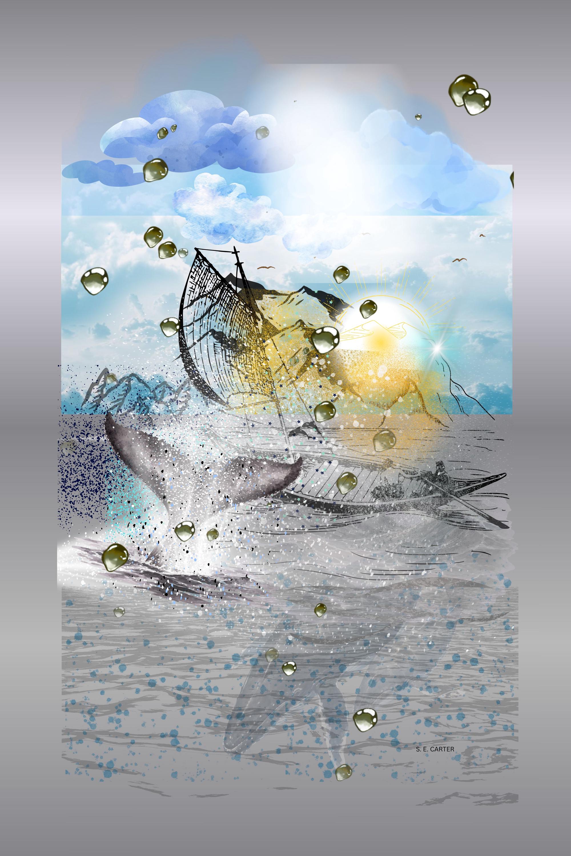 Wall art poster. Surreal, atmospheric, digital illustration -Metal prints 24x36 - Oh, the whales!"