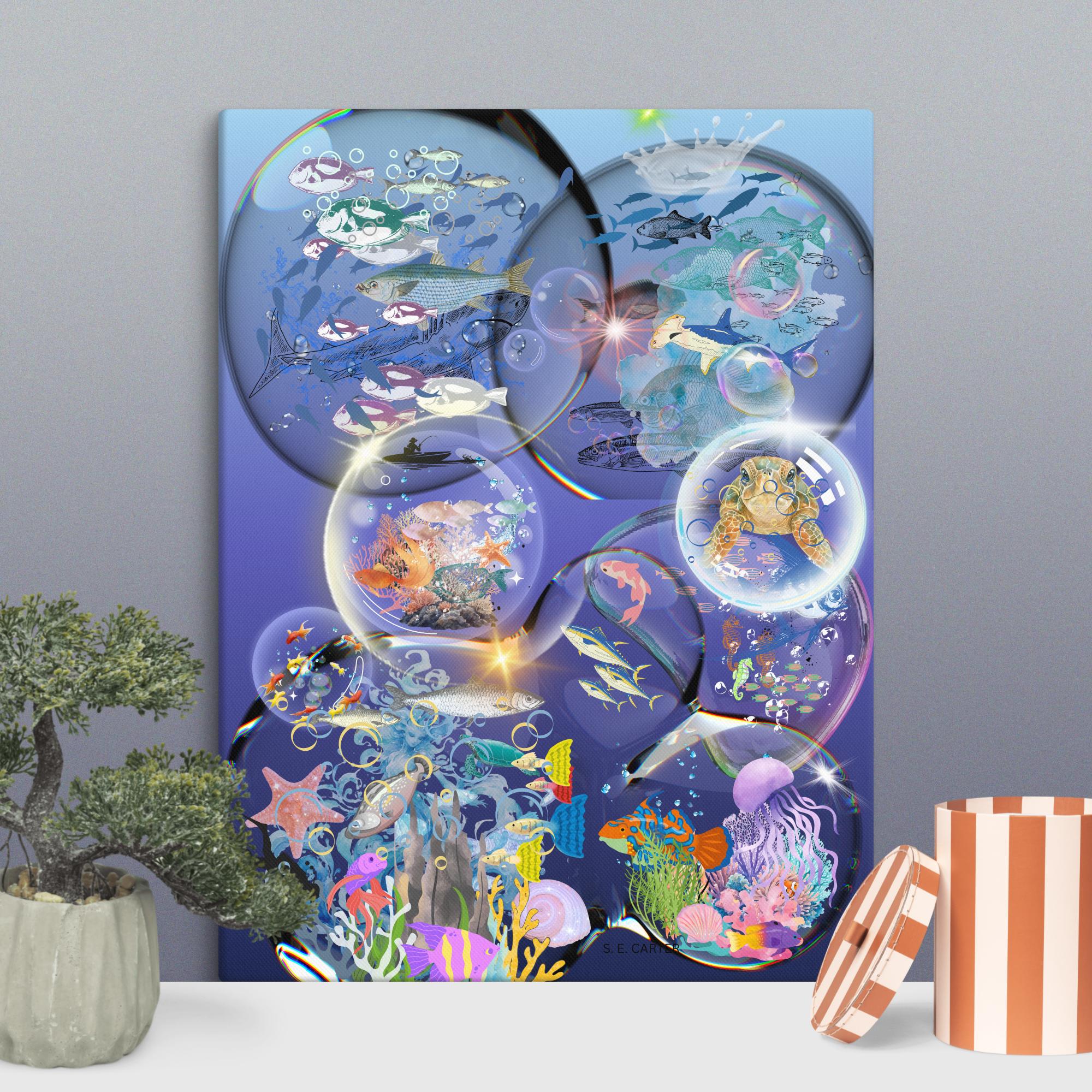 Wall art poster. Surreal, atmospheric, digital illustration -Canvas 18x24 - "The sea apartments", gallery image 2