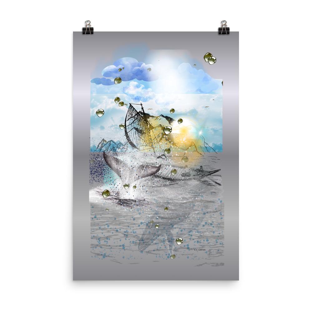 Wall art poster. Surreal, atmospheric, digital illustration -Photo paper poster 24x36 - "Oh, the whales!", gallery image 2