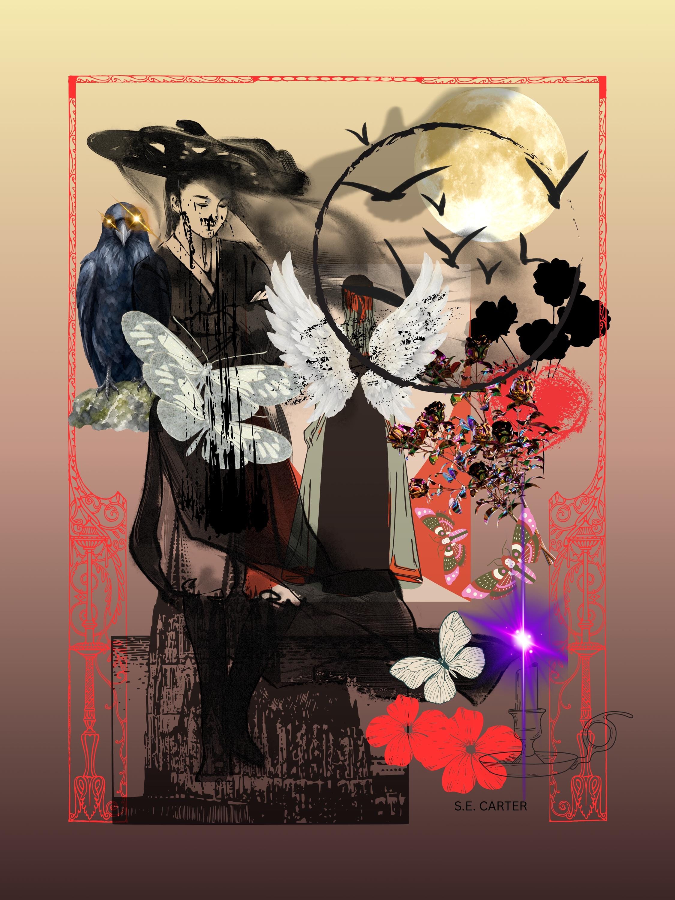 Wall art poster. Surreal, atmospheric, digital illustration -Canvas 18x24 - "Ravens"