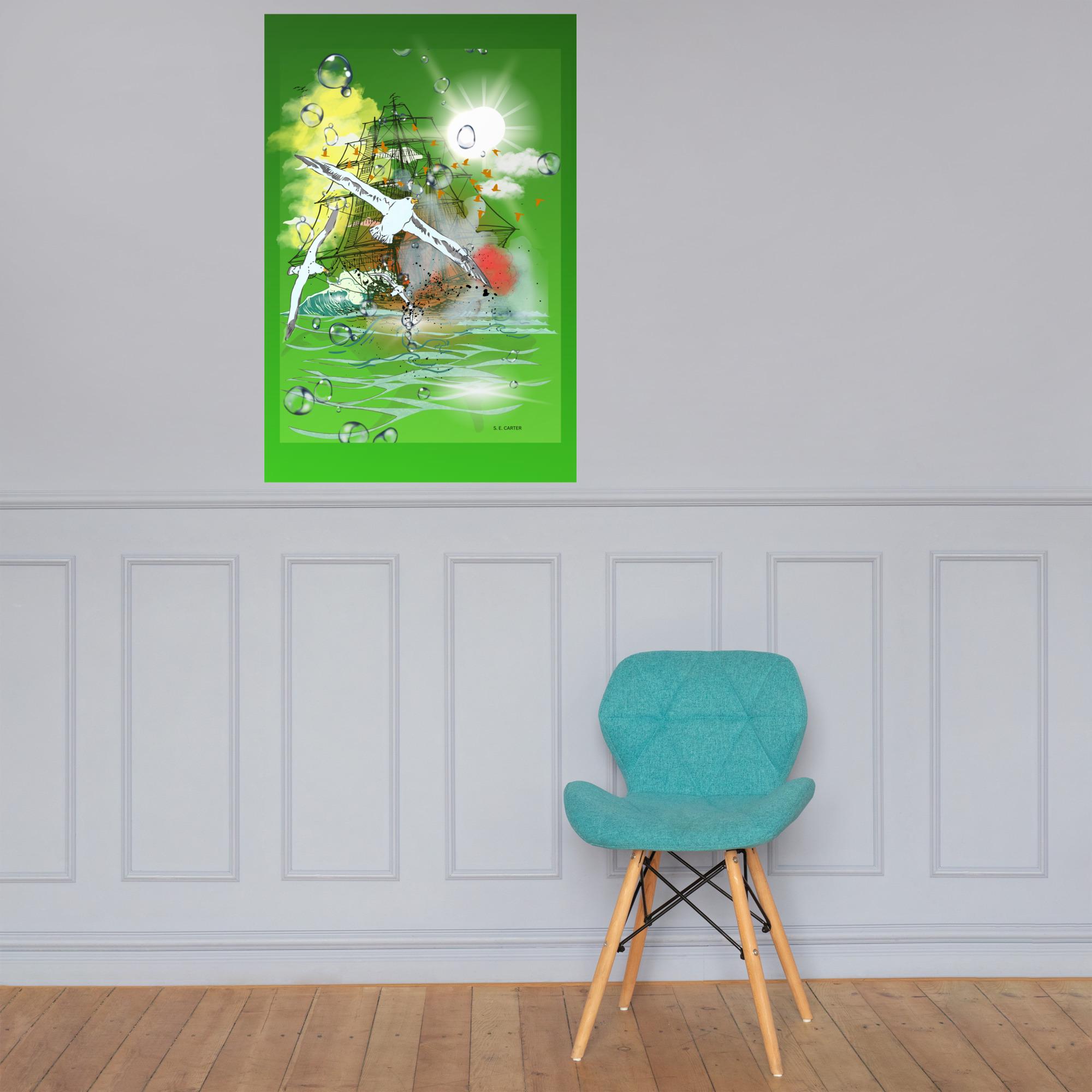 Surreal Digital Art Poster, Atmospheric Ocean Scene, Dreamlike Illustration (24x36), gallery image 3