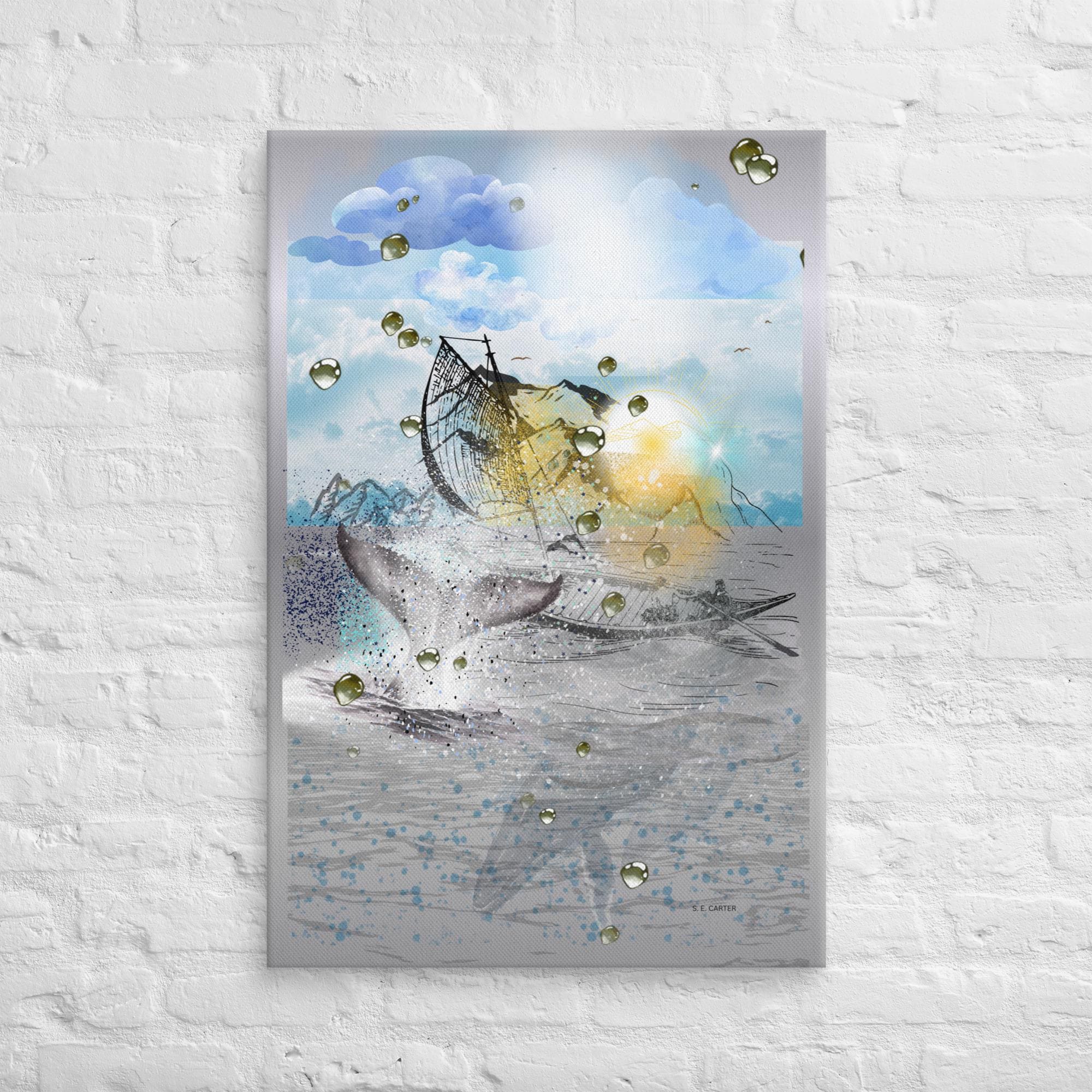 Wall art poster. Surreal, atmospheric, digital illustration -Canvas - 24x36 - "Oh, the whales!", gallery image 2